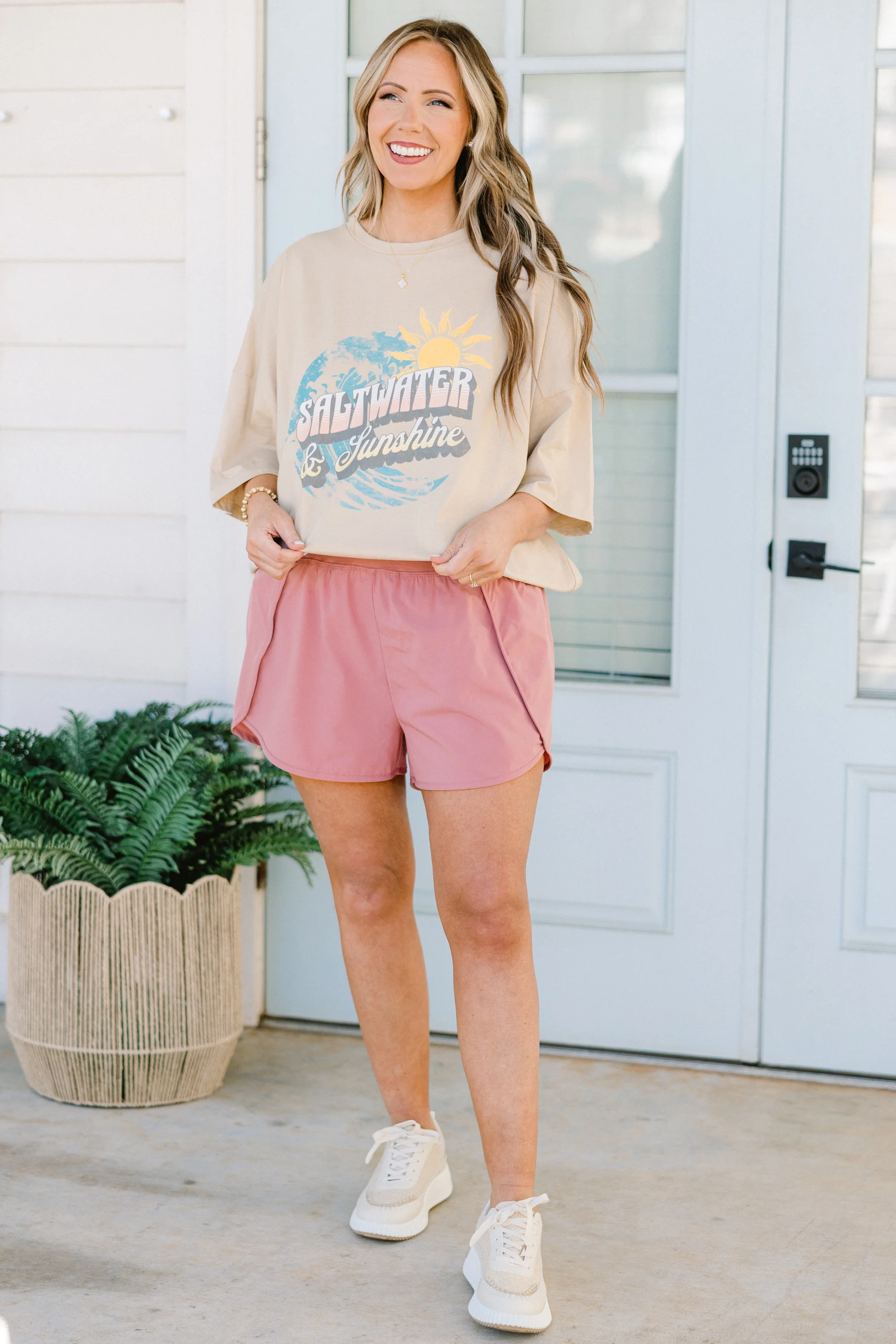Sporty Chic Shorts, Light Rose - Weilaico