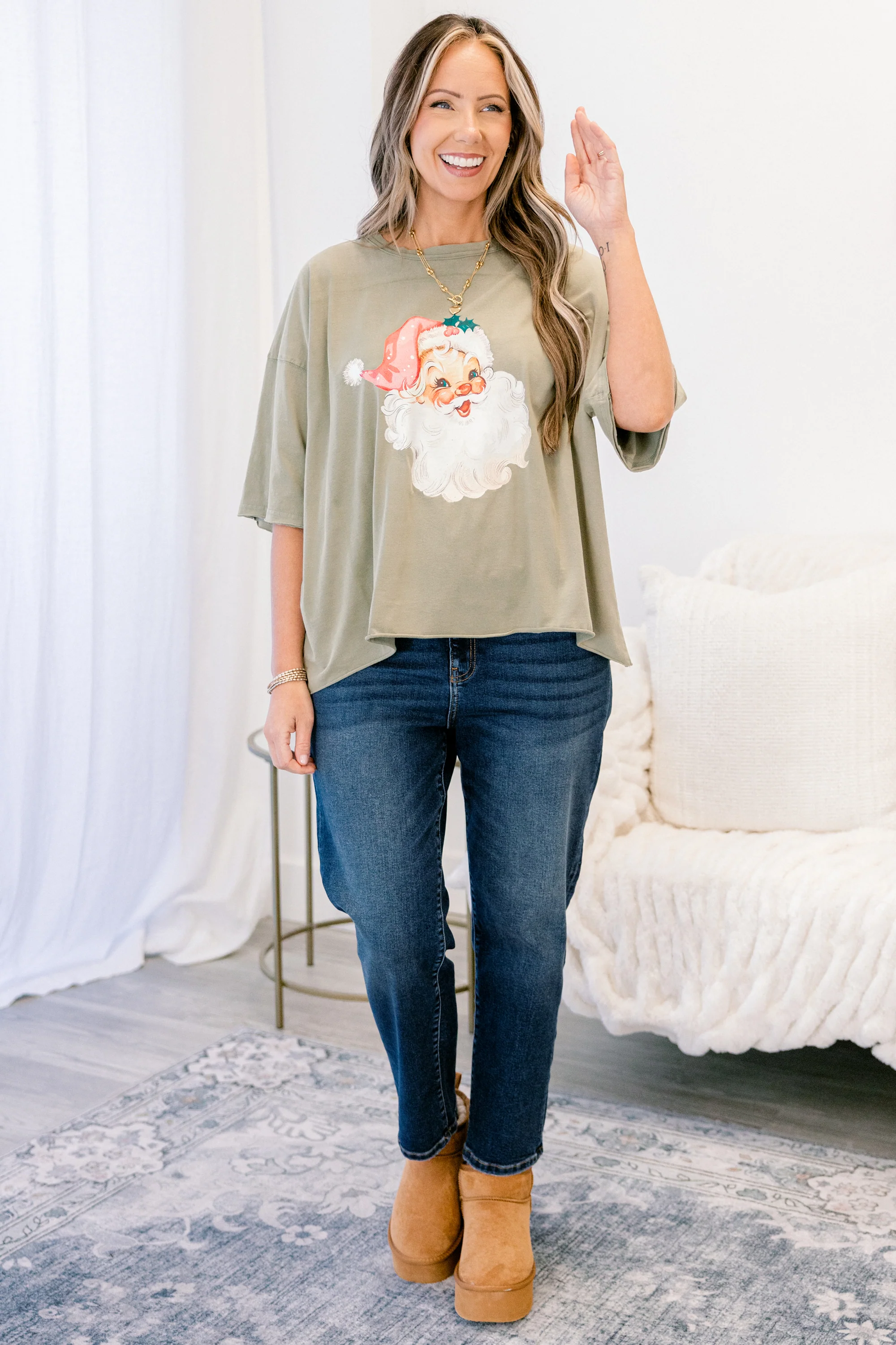 Vintage Santa Vintage Wash Tee, Army Green - Weilaico