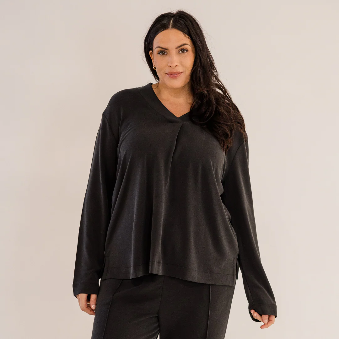 Bowery Wide V-Neck Tunic, Black - Weilaico