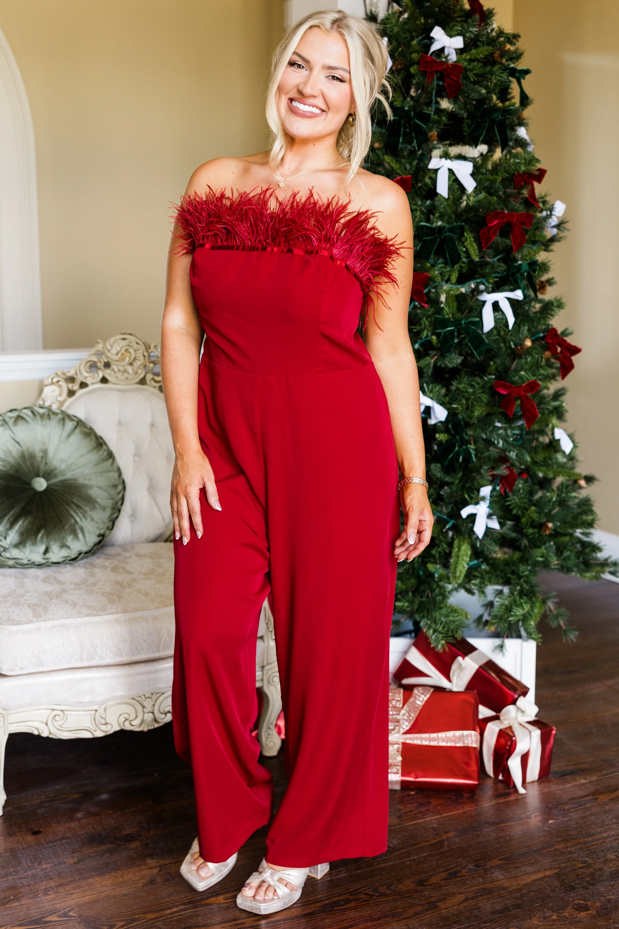 What A Charmer Jumpsuit, Red - Weilaico