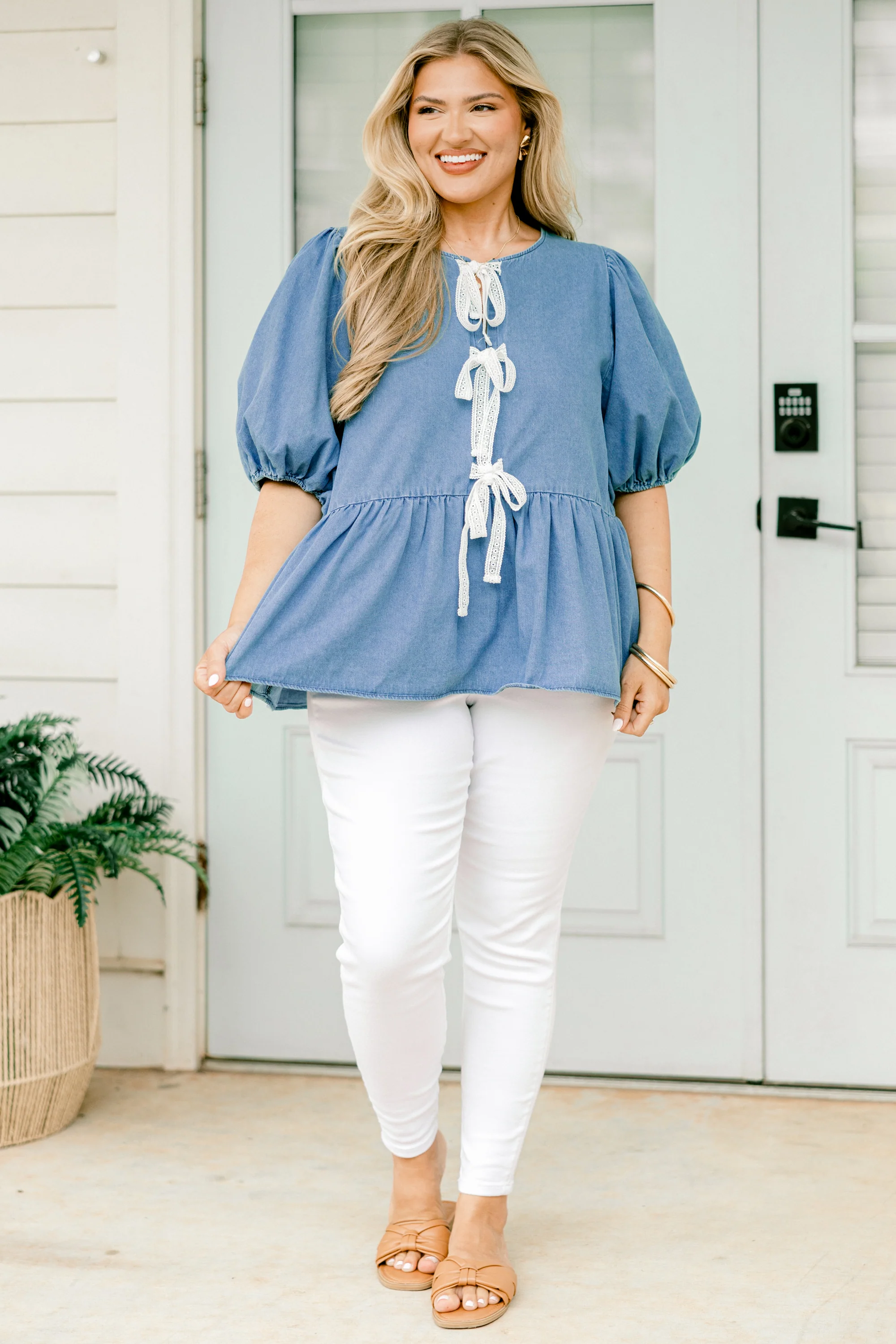 Take It Easy Now Top, Chambray - Weilaico