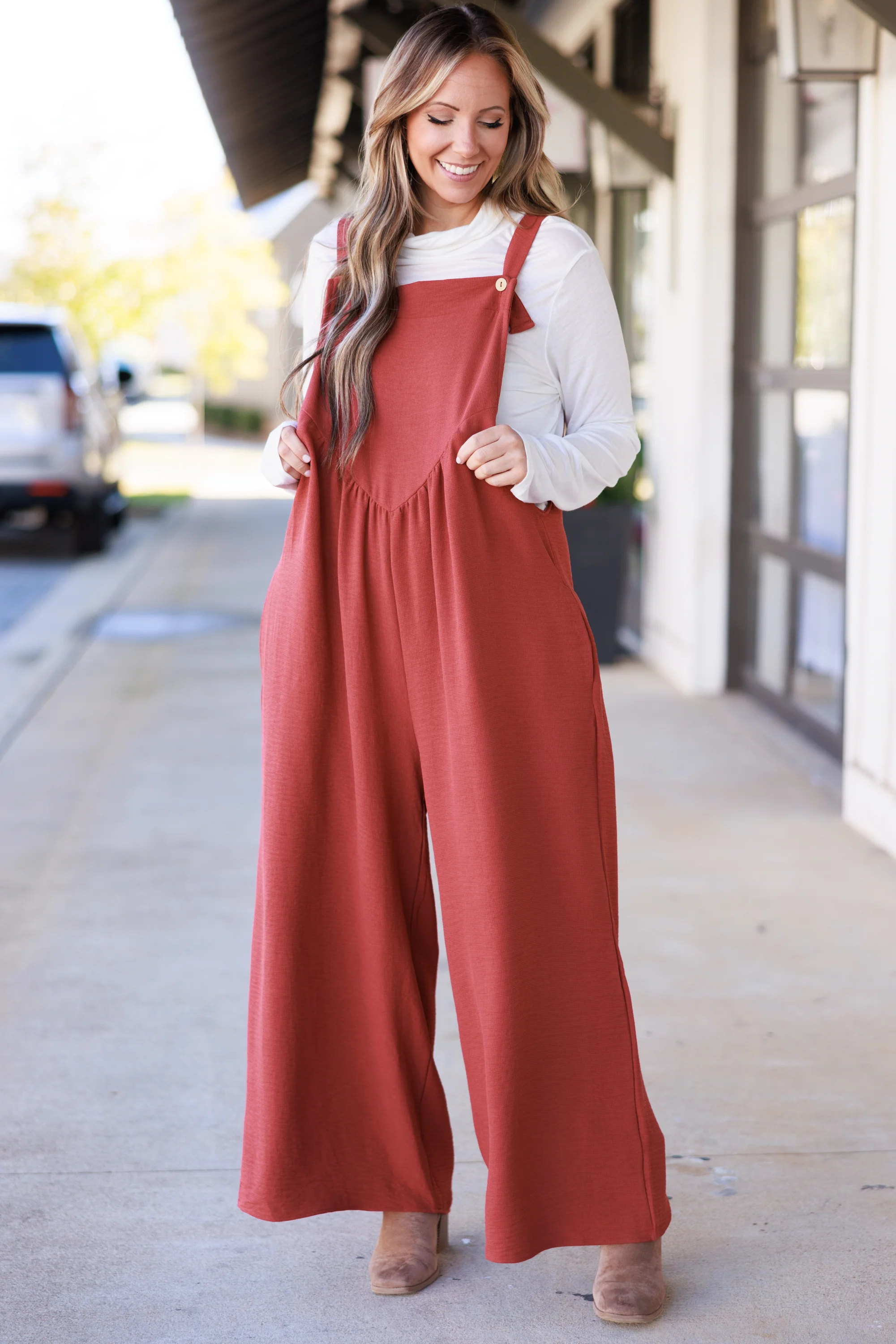 Got To Laugh Jumpsuit, Rust - Weilaico