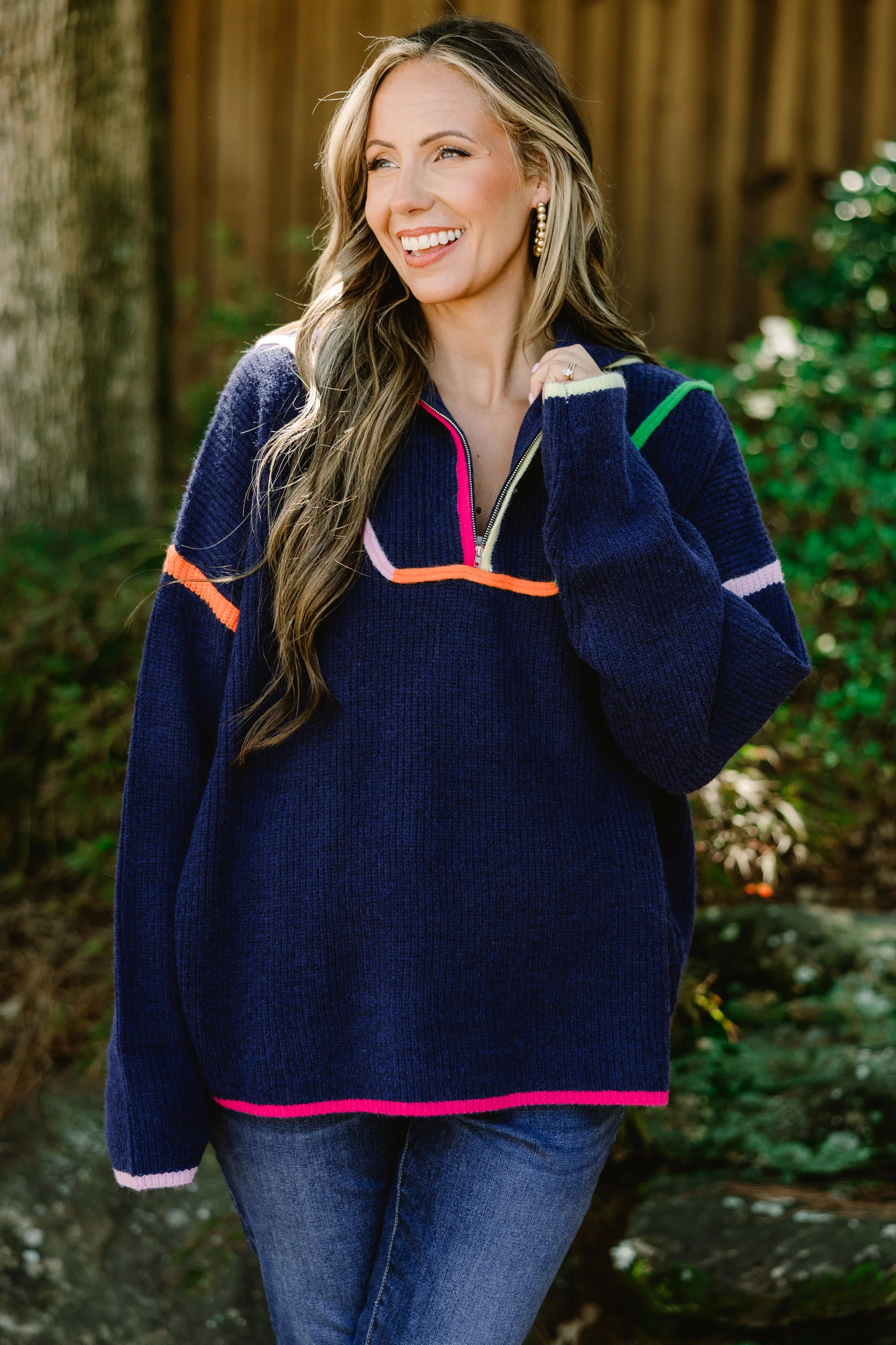 Falling For Fall Sweater, Navy Multi - Weilaico