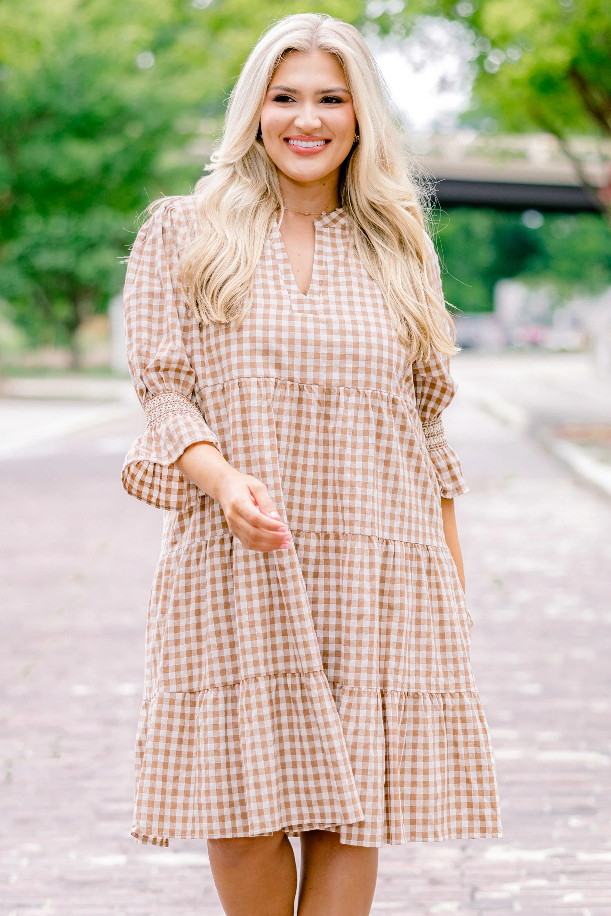 Sands Of Life Dress, Brown Gingham - Weilaico