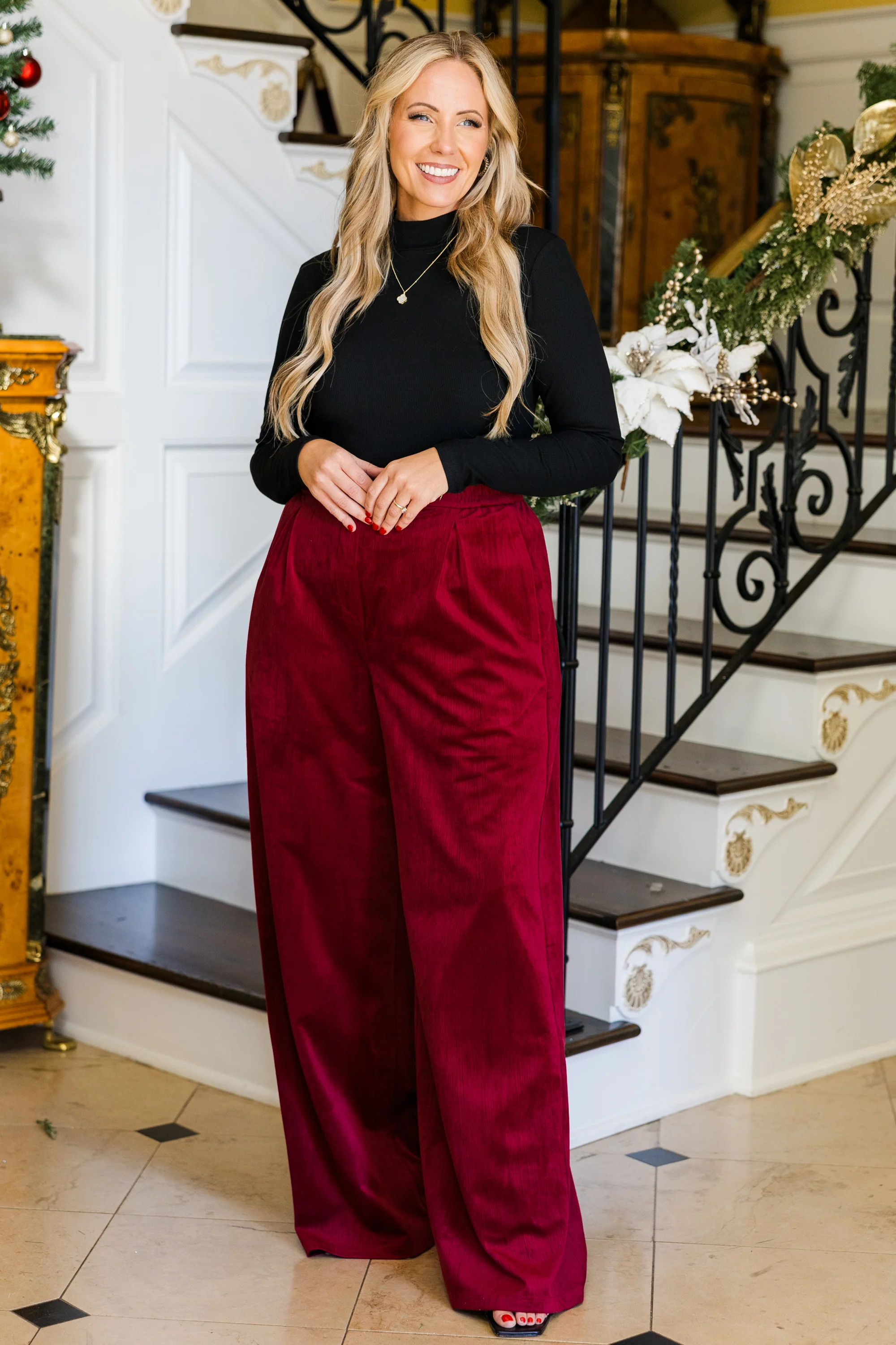 Under the Mistle-Glow Pants, Red - Weilaico