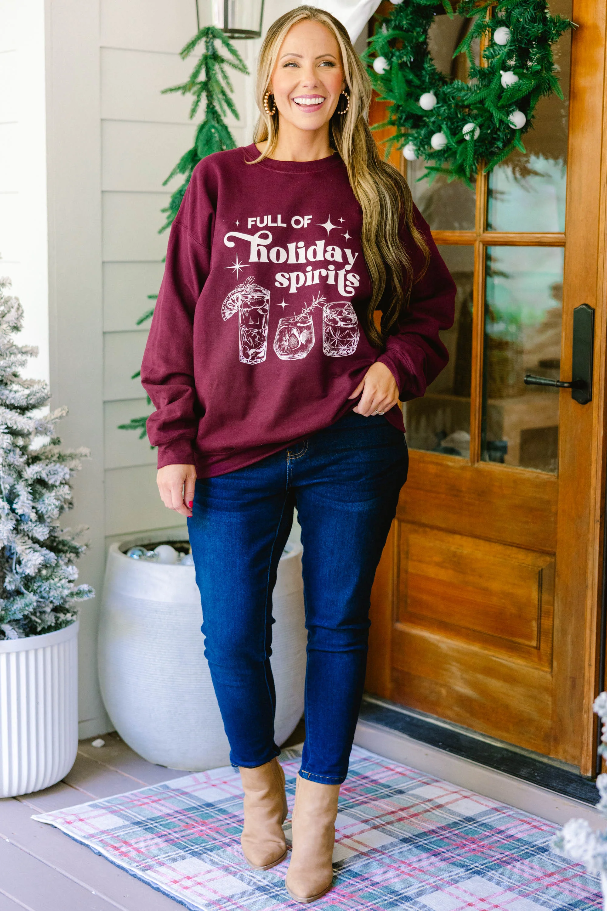Full of Spirits Sweatshirt, Maroon - Weilaico