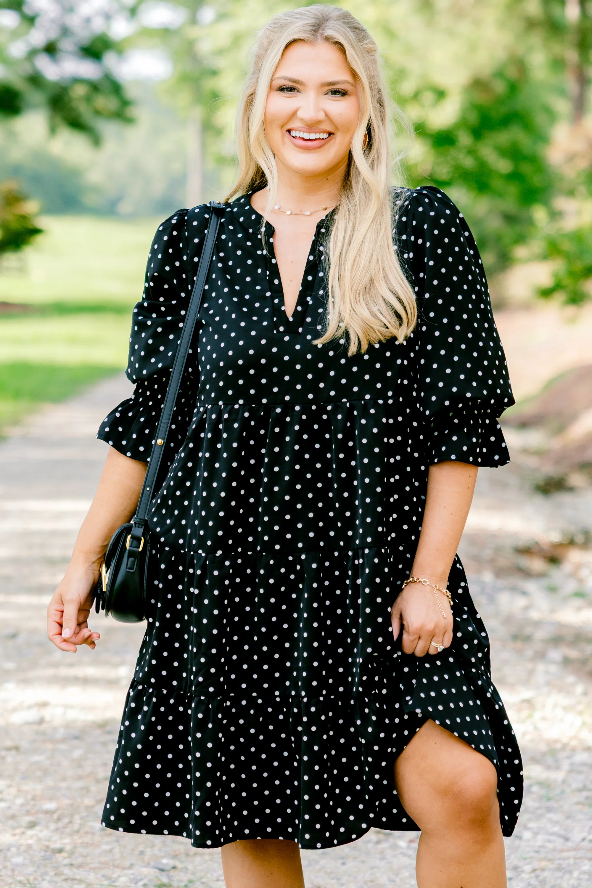 What You Know Dress, Black Polka Dot - Weilaico