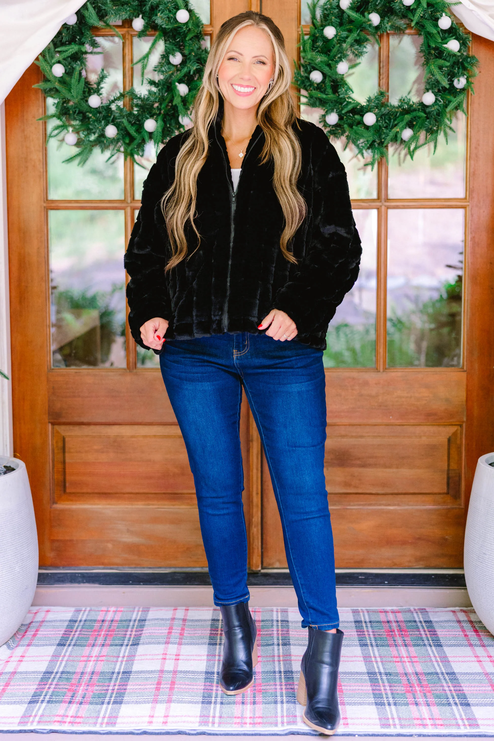 Carmen Faux Fur Jacket, Black - Weilaico