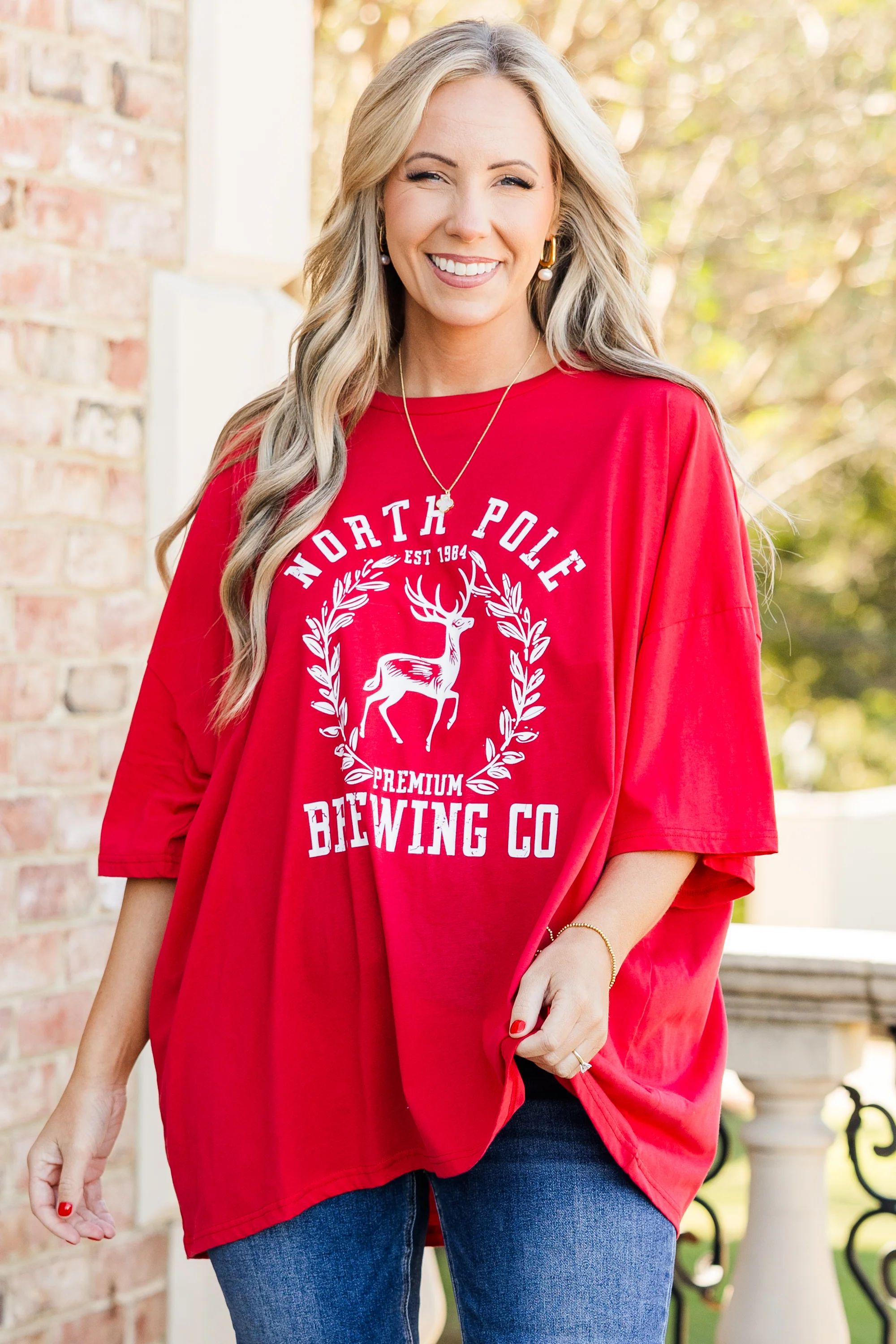 North Pole Brewing Boyfriend Tee, Red - Weilaico