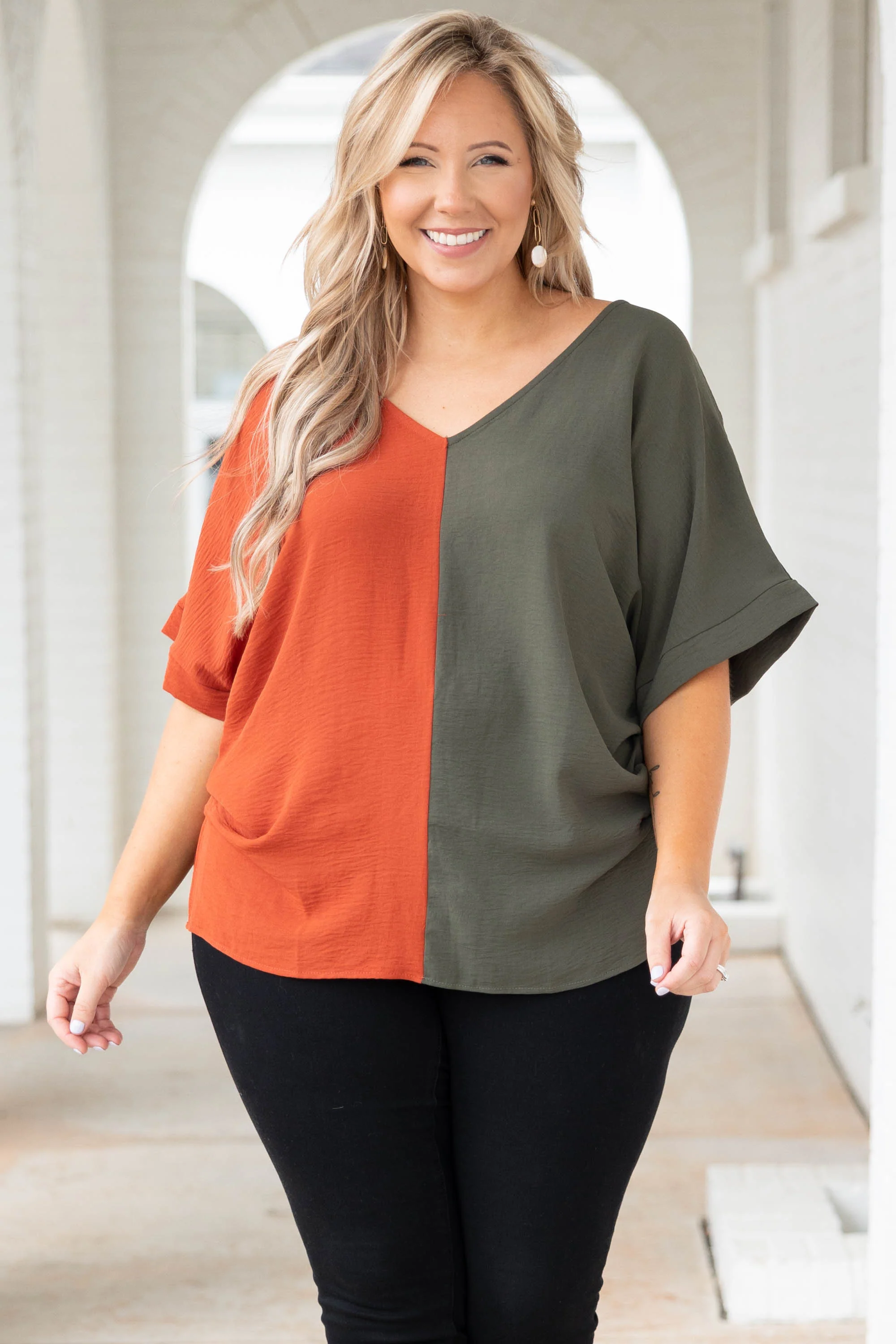 Double Dose of Color Top, Olive - Weilaico