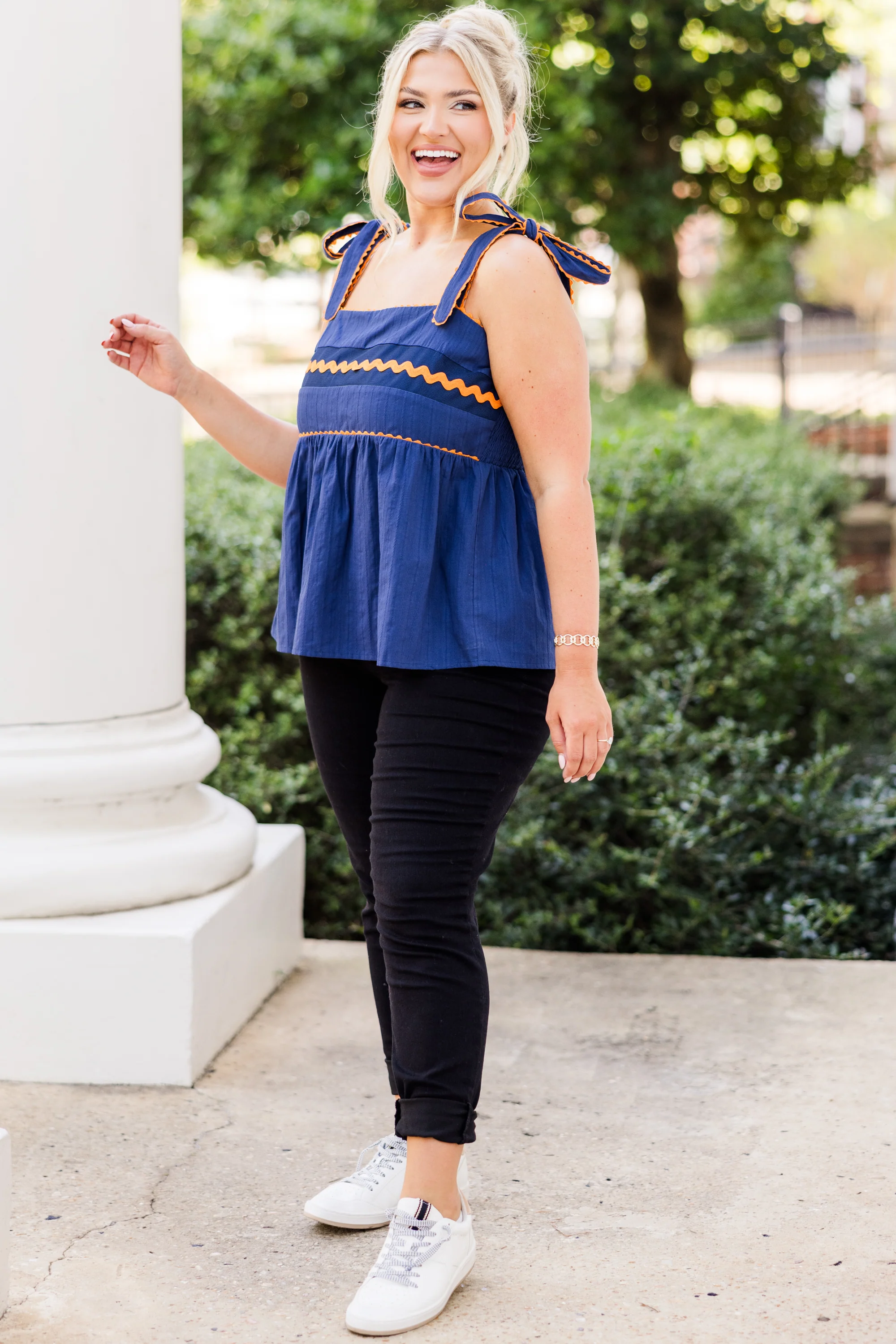 Sweetheart Gameday Babydoll Tank, Blue-Orange - Weilaico