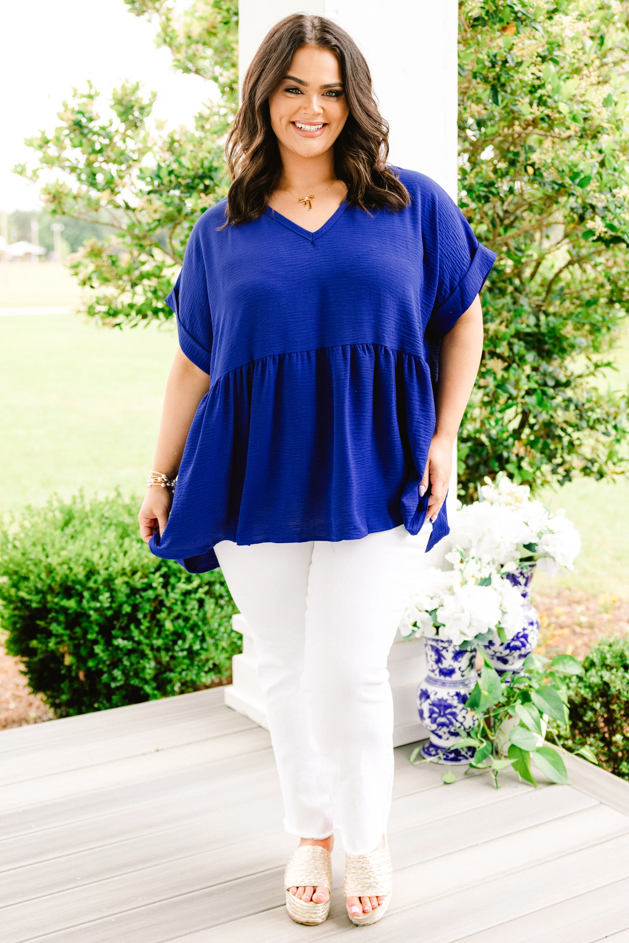 Wide Eyed Gaze Top, Royal Blue - Weilaico