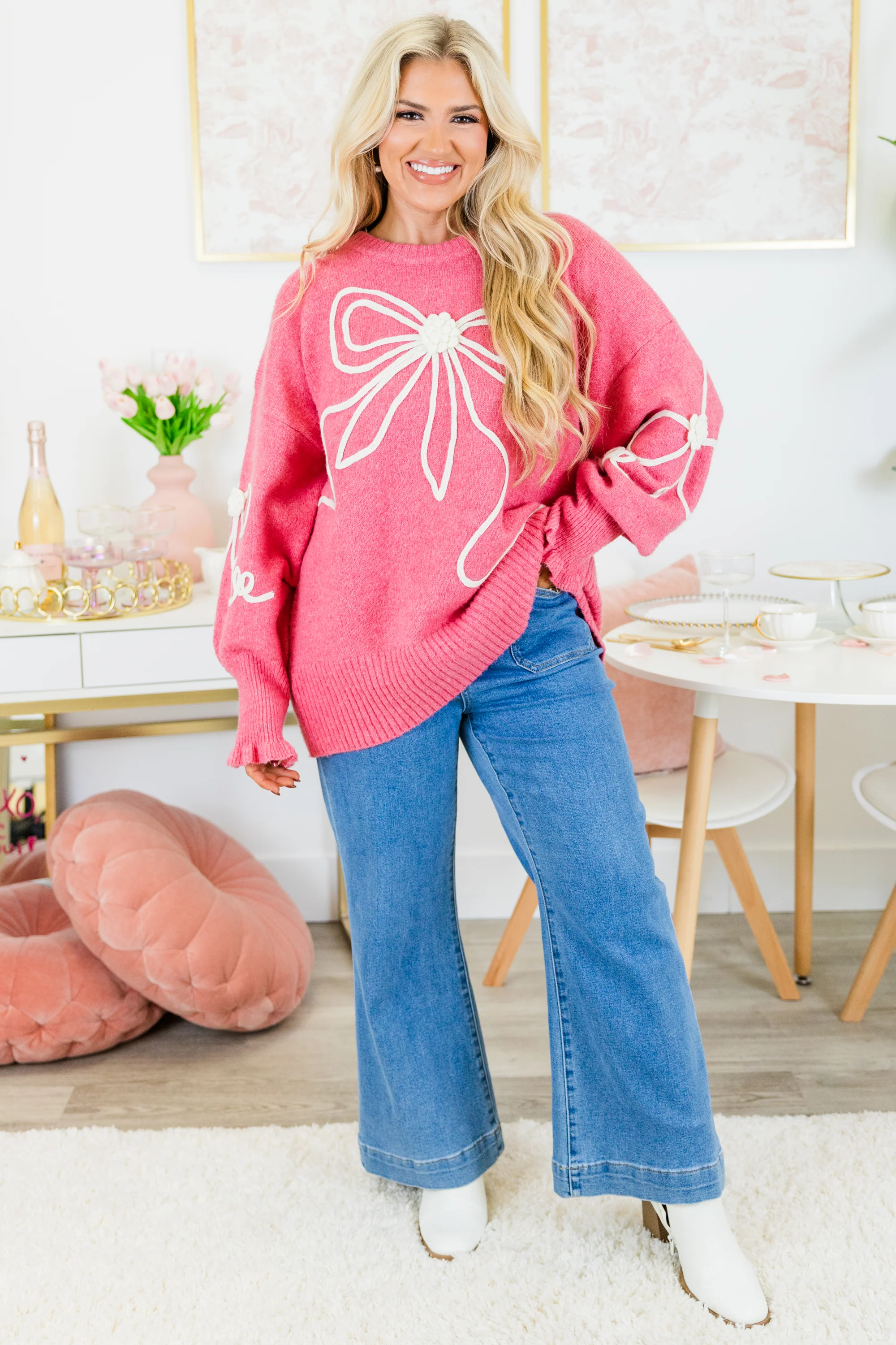 Walk And Sweet Talk Sweater, Pink - Weilaico