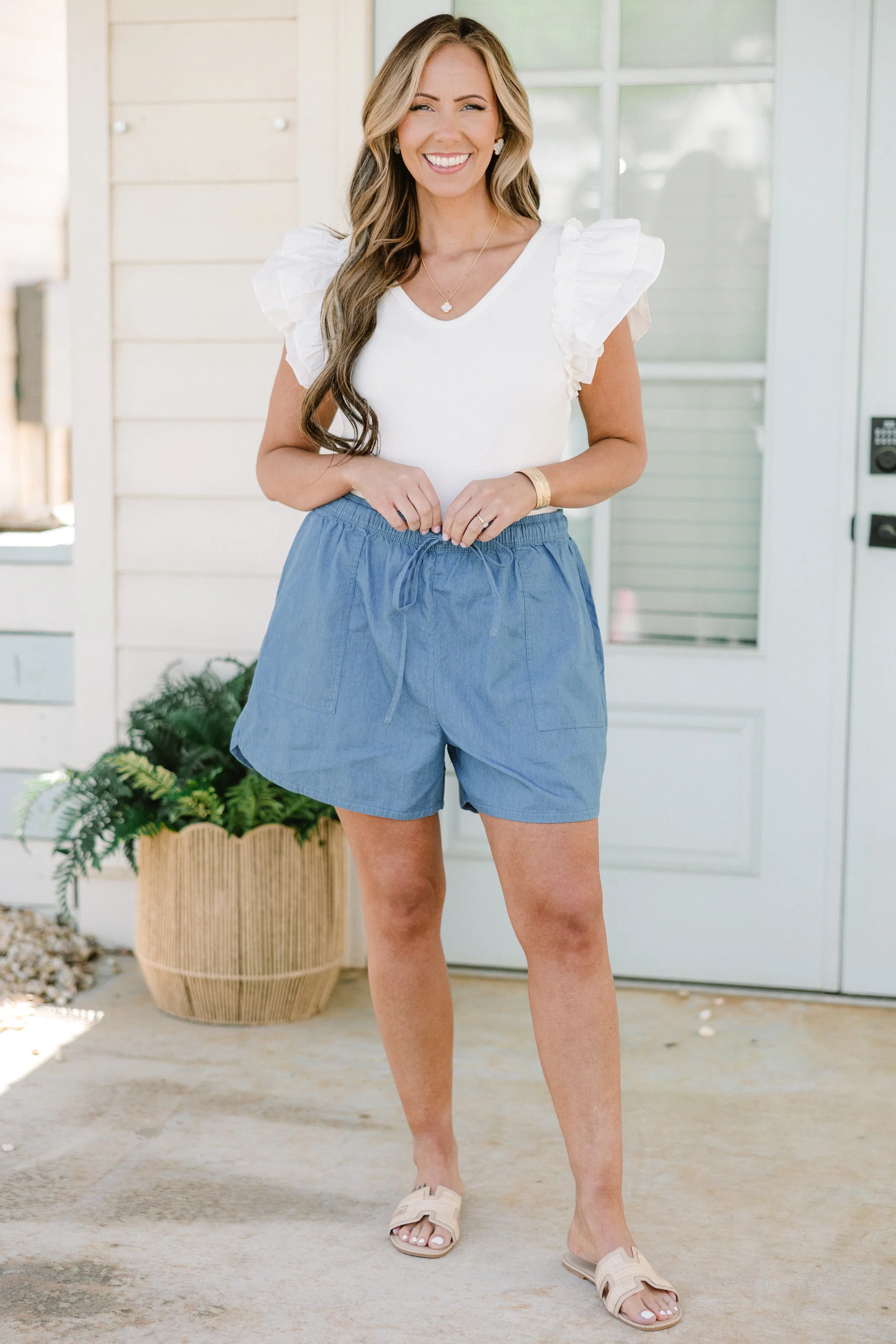 Livin' Life Fully Shorts, Light Denim - Weilaico