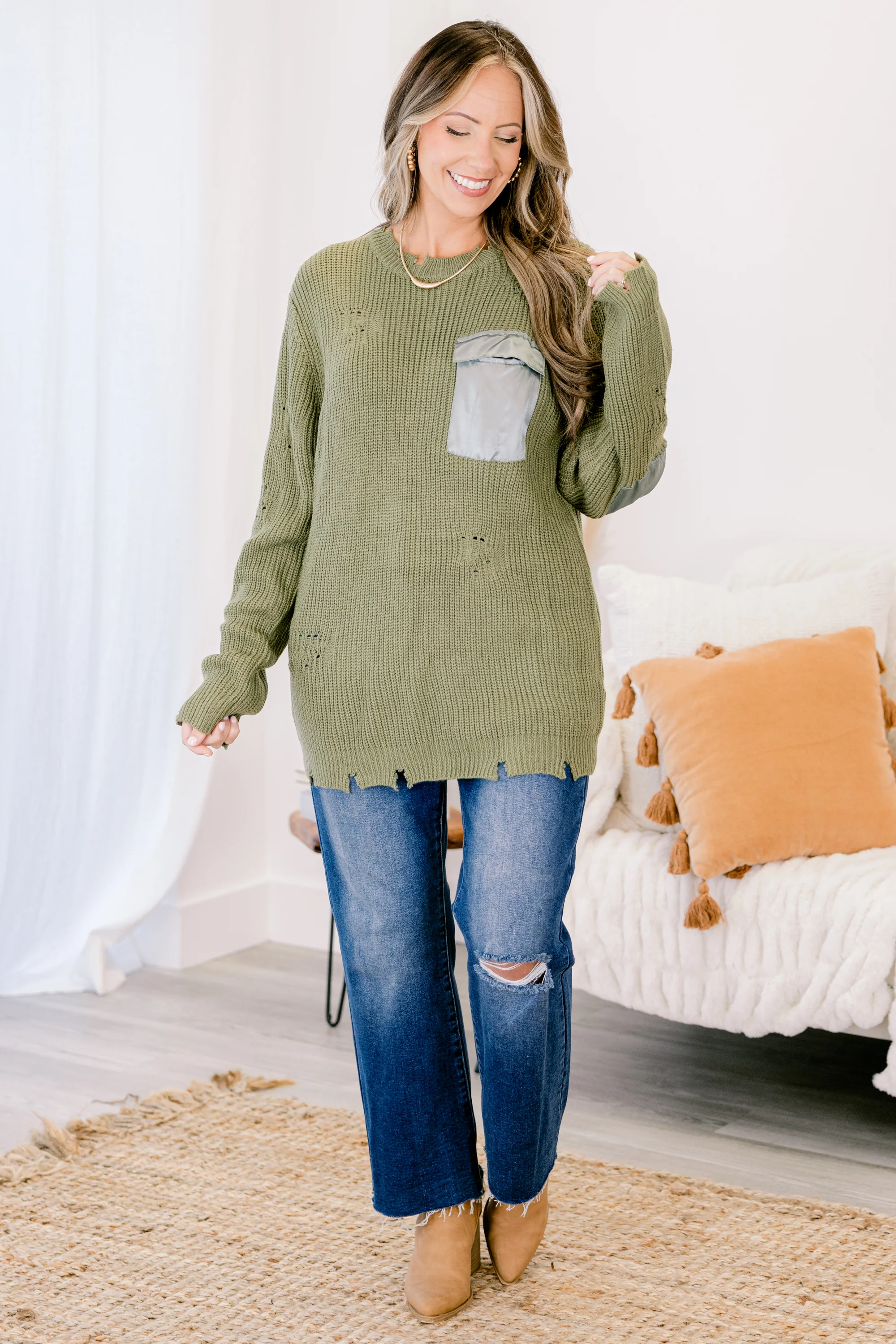 Stoked On Life Sweater, Olive - Weilaico