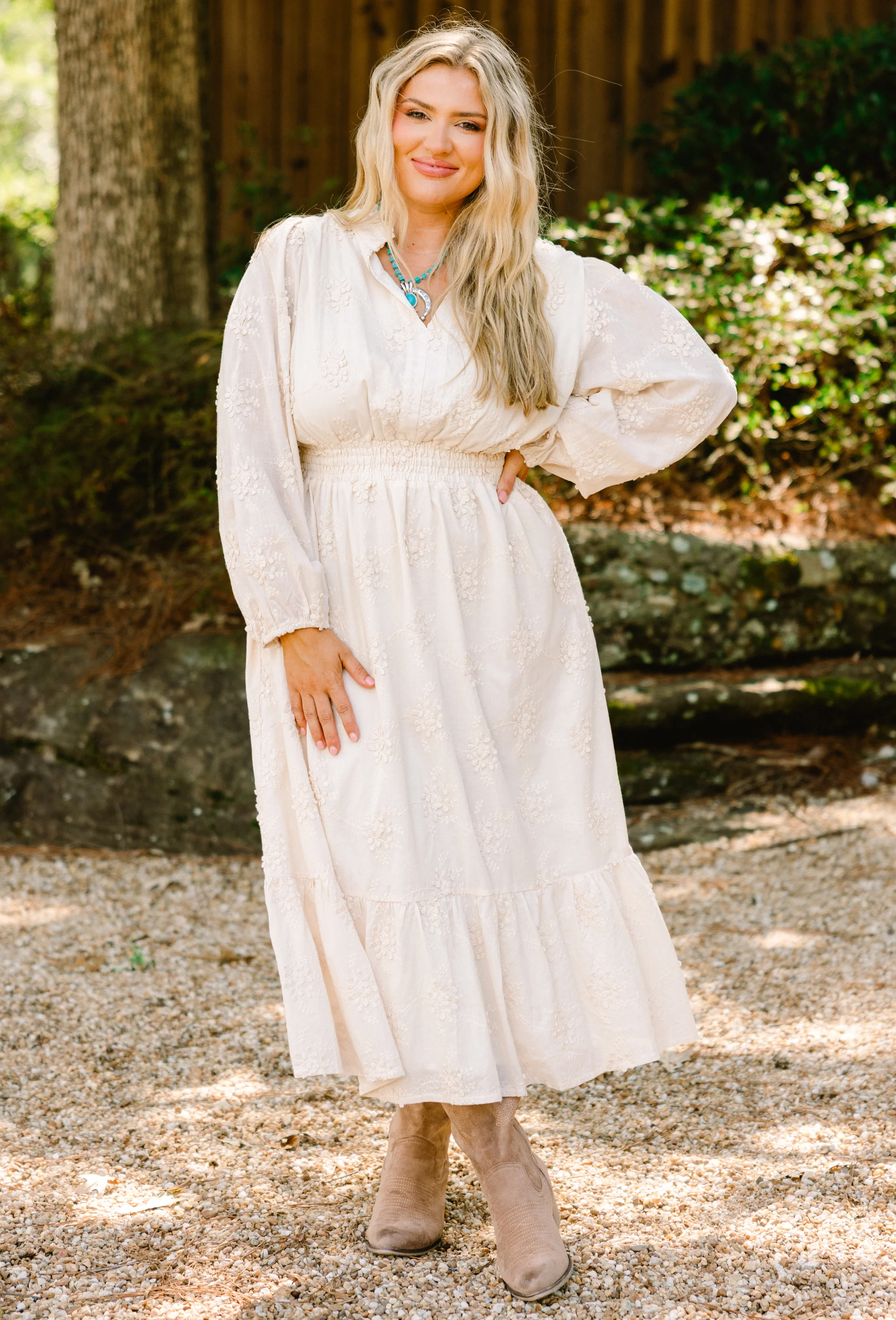 No Need To Rush Dress, Cream - Weilaico