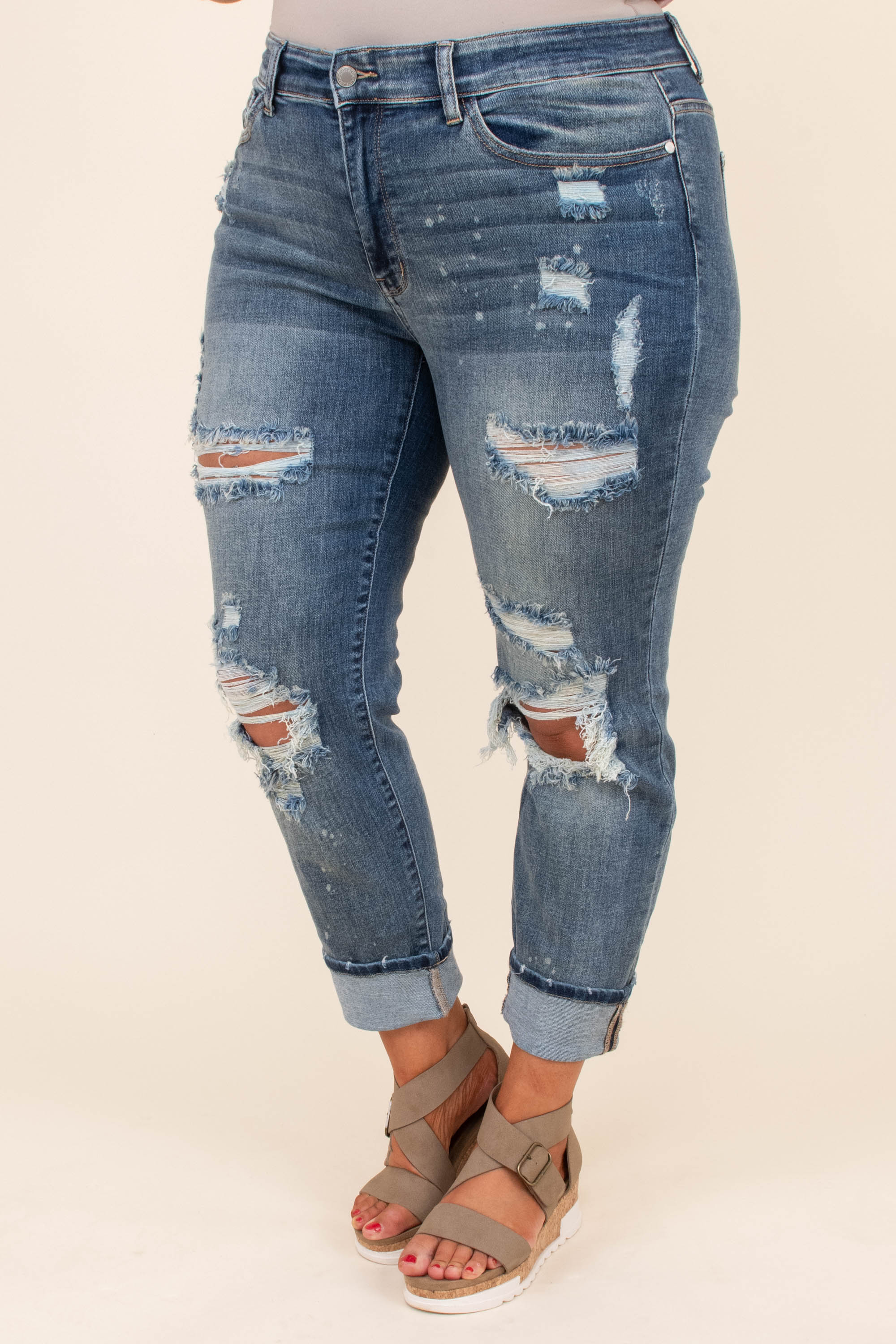 Yes To Distress Jeans, Dark Wash - Weilaico