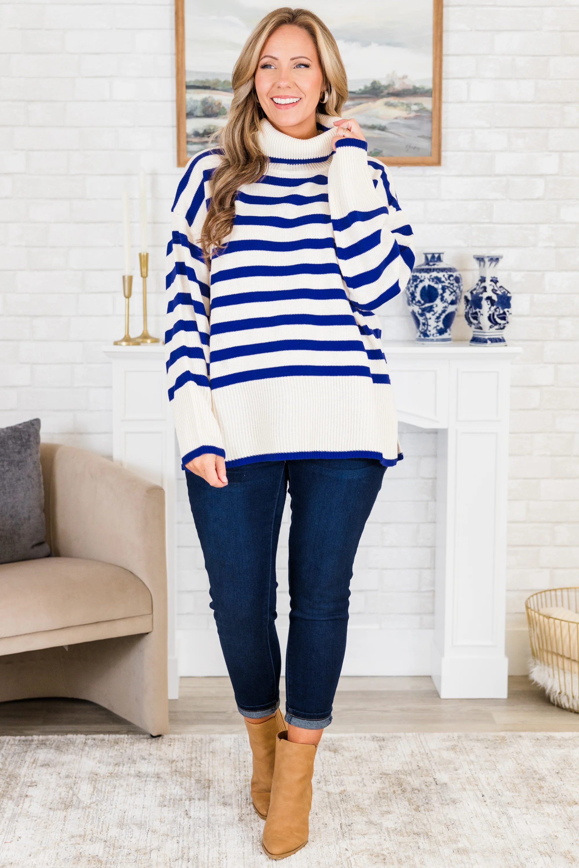 Striped Moments Sweater, Royal - Weilaico