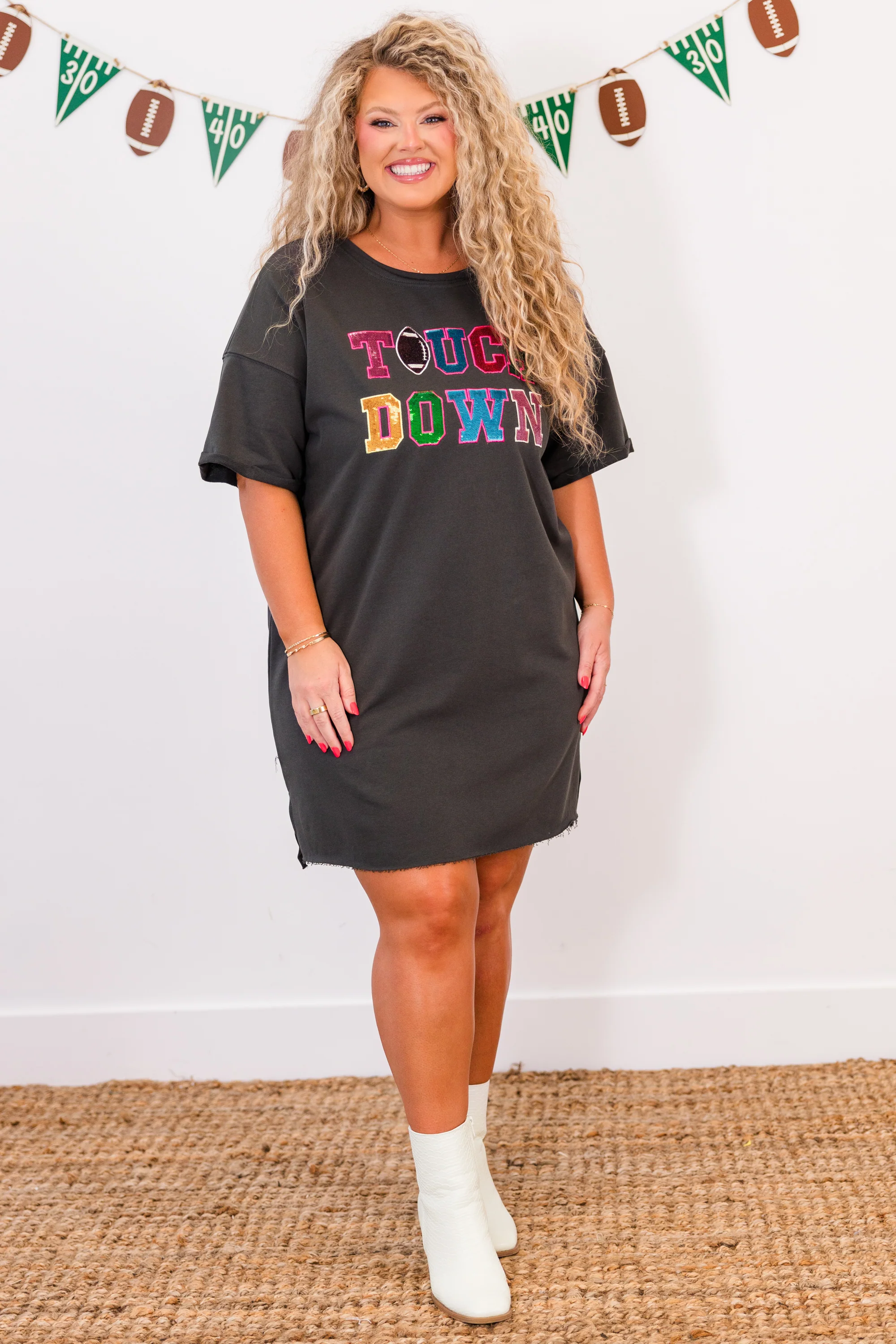 Touchdown Cheers Dress, Charcoal - Weilaico