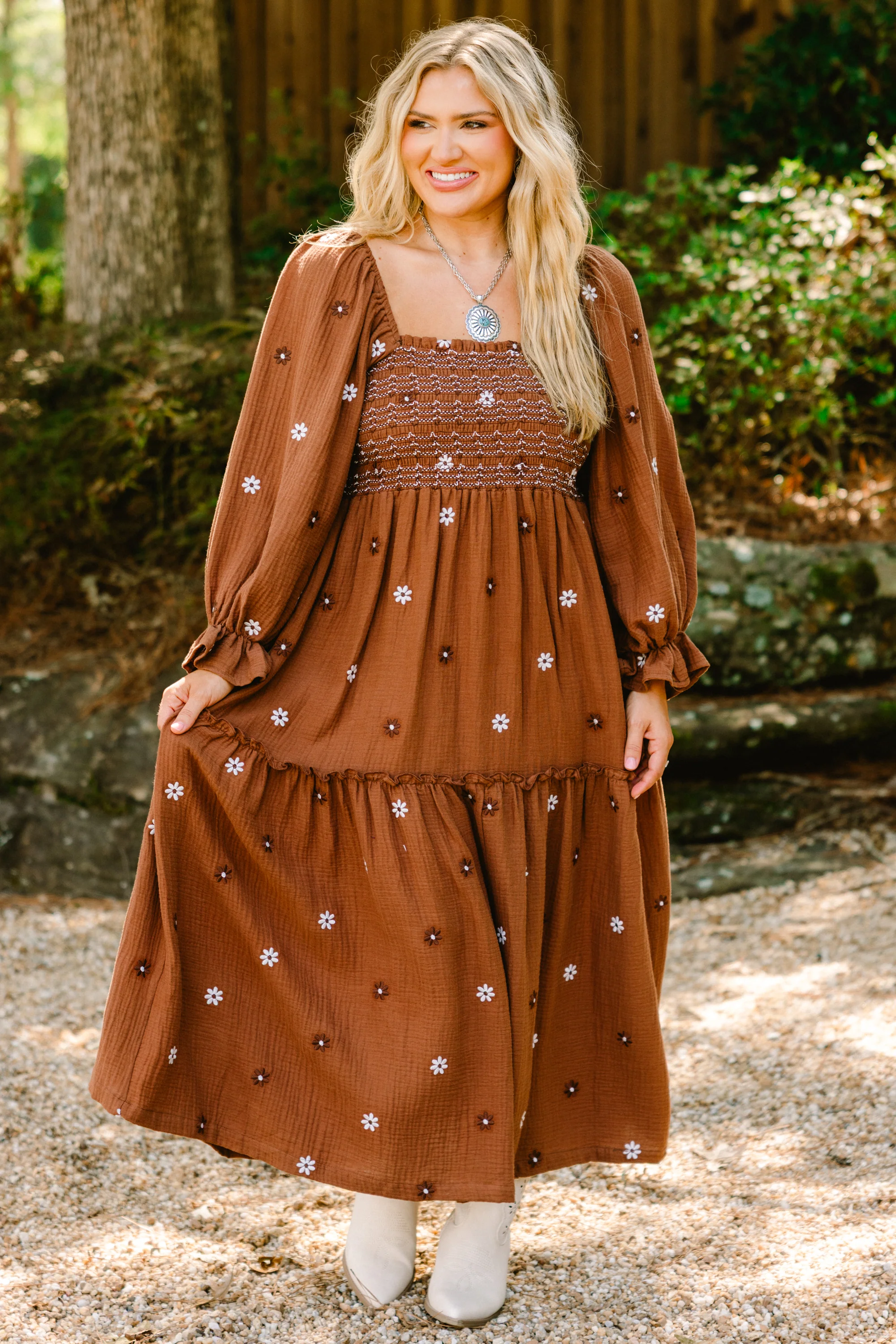 Wildflower Wonder Dress, Dark Brown - Weilaico