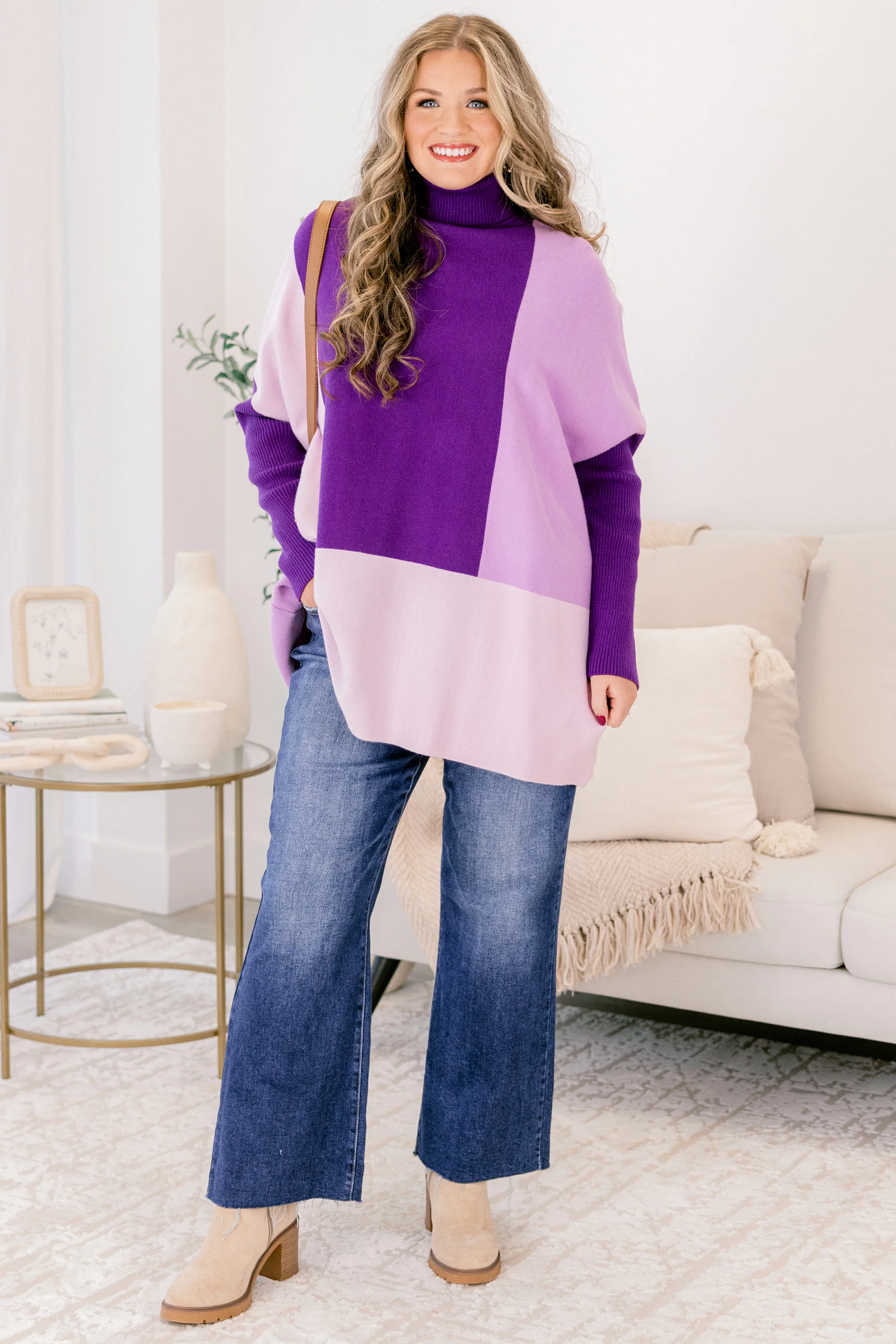 Mosaic Melody Sweater, Purple - Weilaico