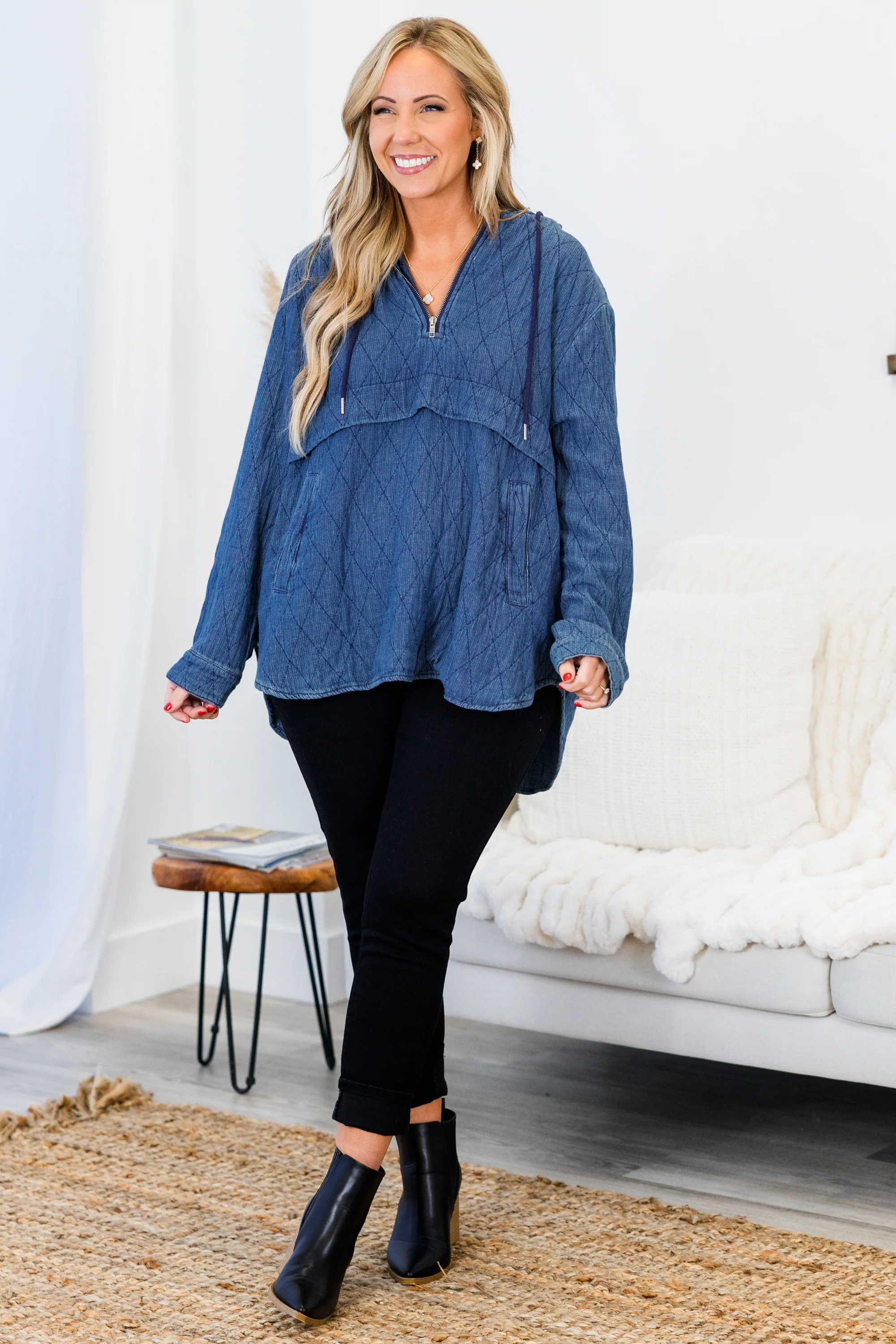 Cozy In Carolina Hoodie, Blue - Weilaico