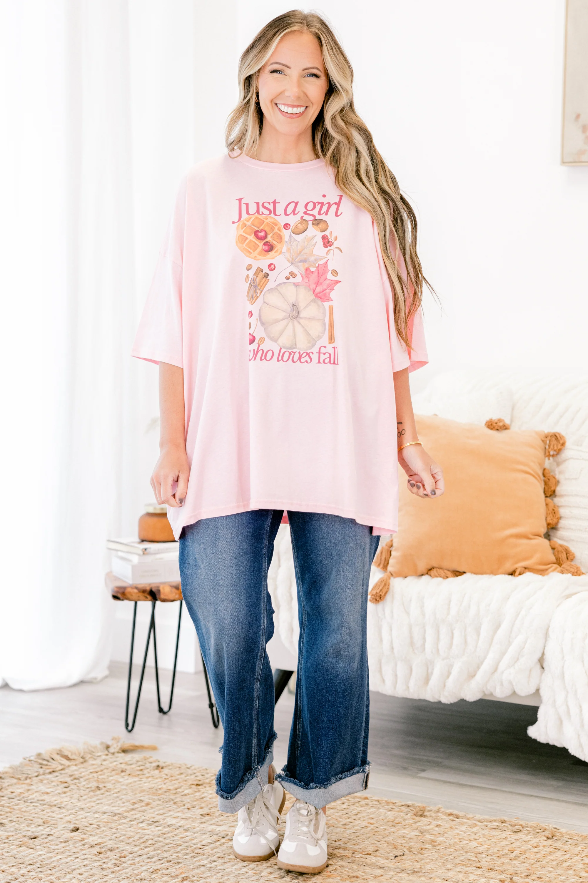 Just a Basic Girl Boyfriend Tee, Dusty Pink - Weilaico