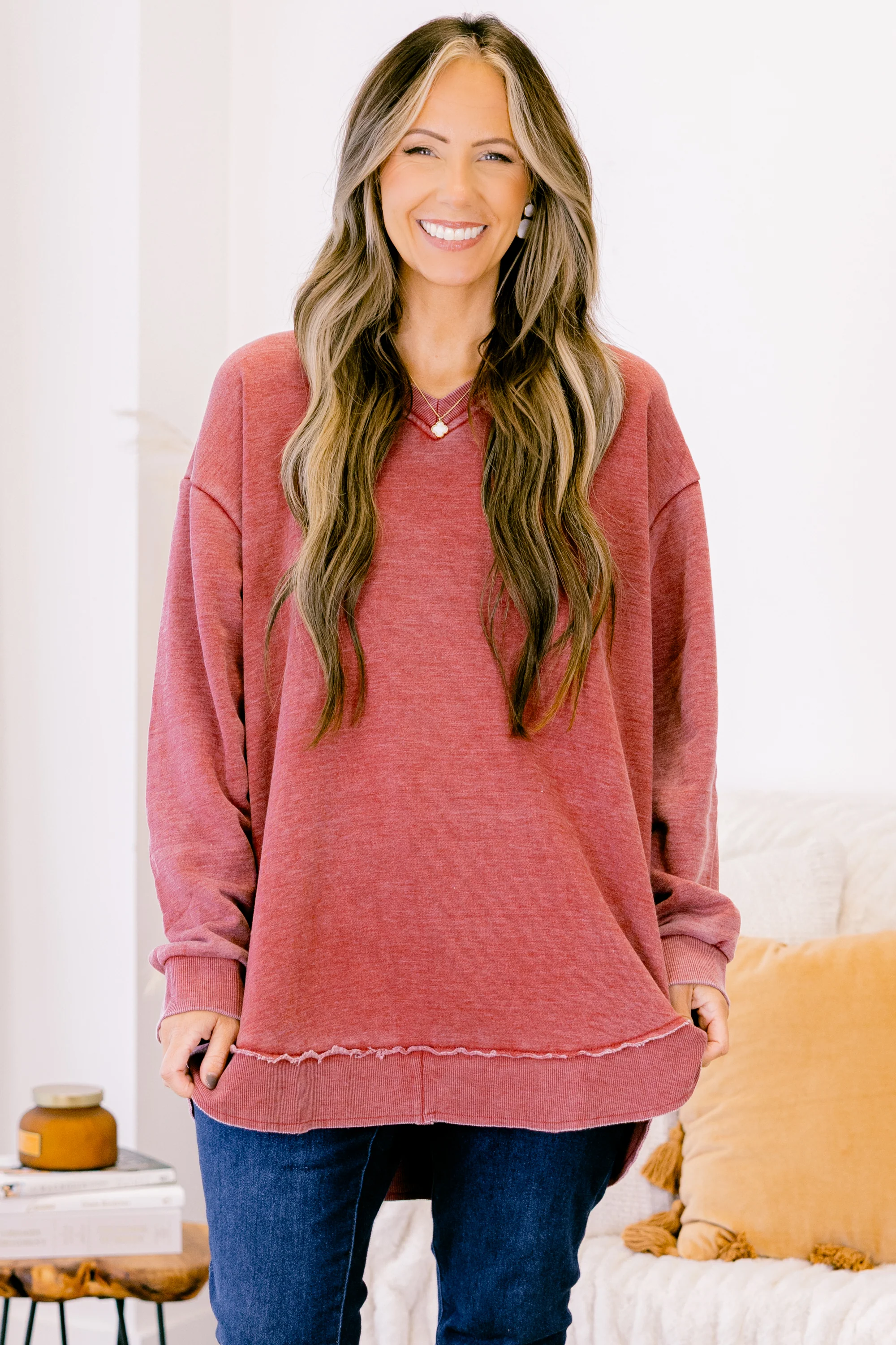 Warm Embrace Pullover, Wine Red - Weilaico
