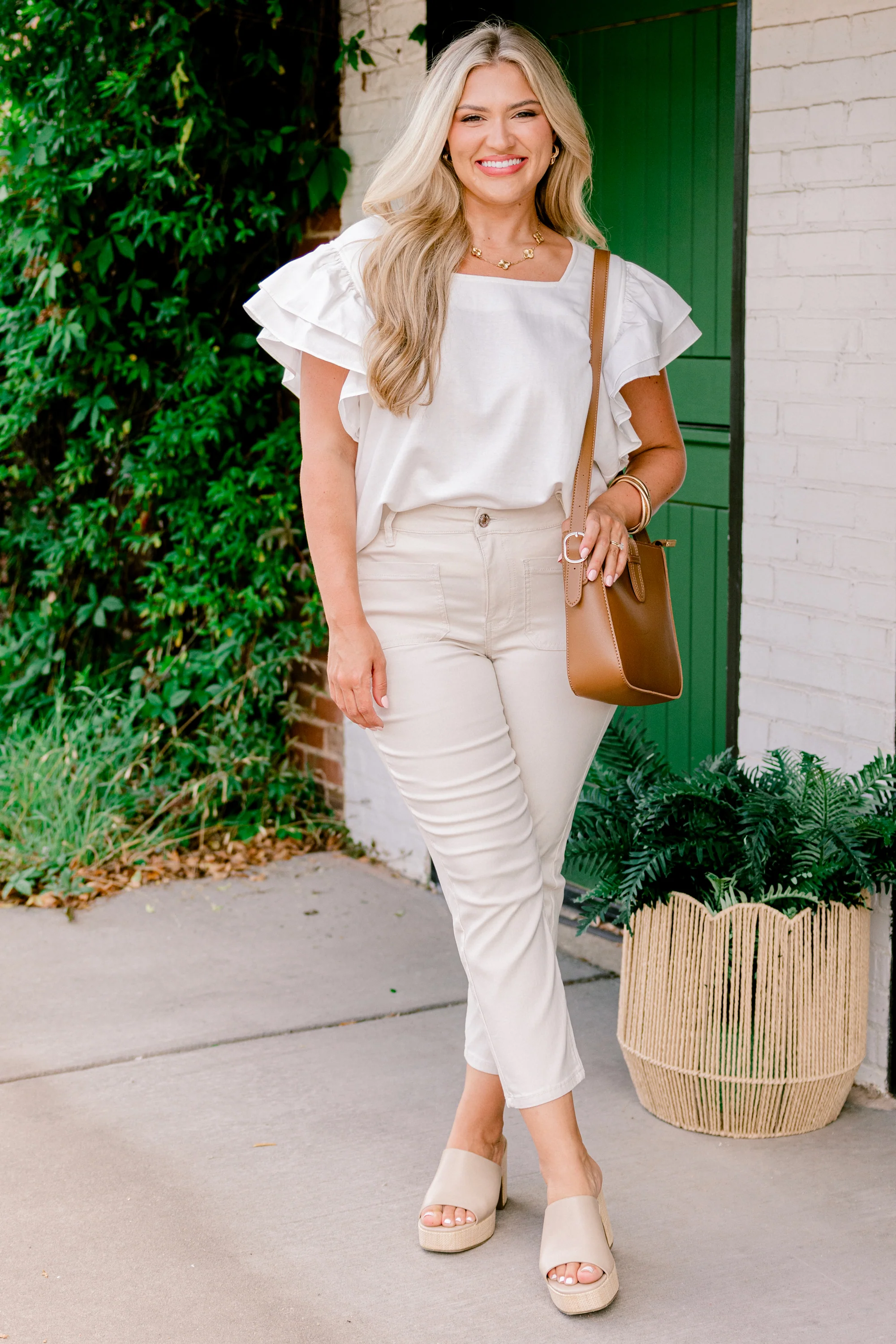 Get Happy Capris, Cream - Weilaico