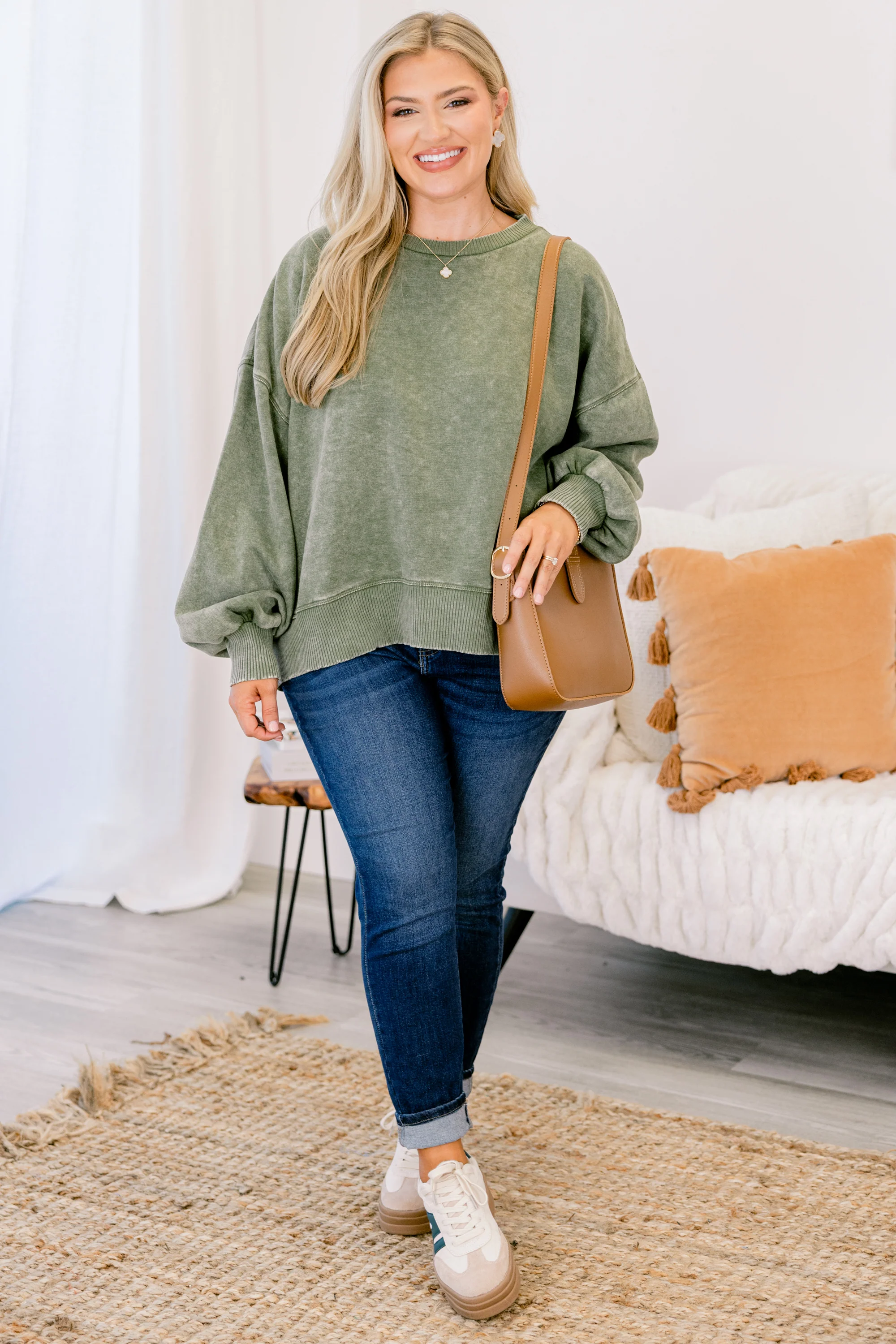 Only Getting Started Pullover, Light Olive - Weilaico