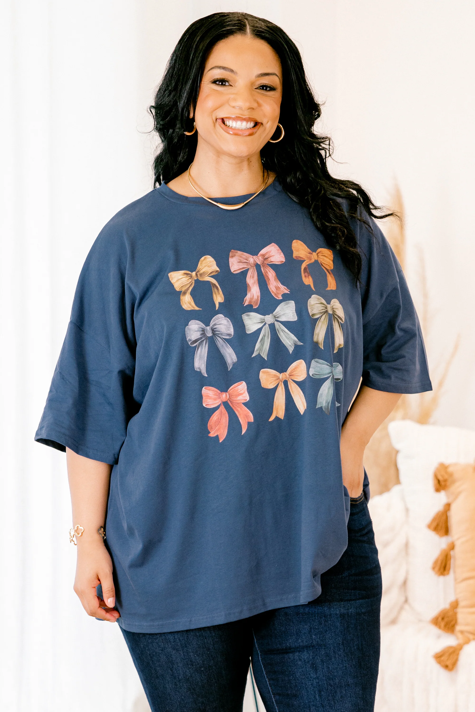 Colors of Autumn Boyfriend Tee, Midnight Navy - Weilaico