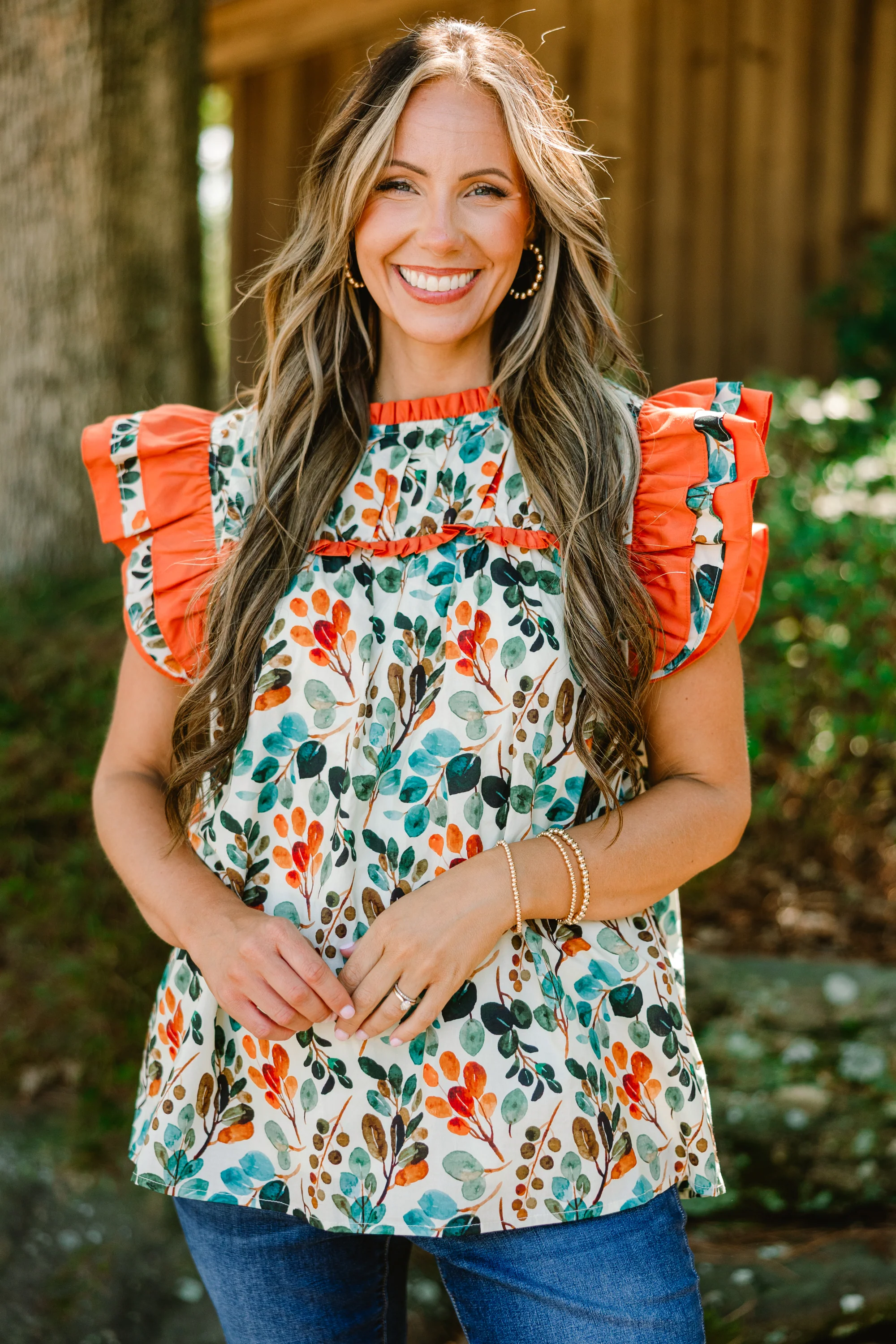 Daisy Dreams Top, Orange Floral - Weilaico