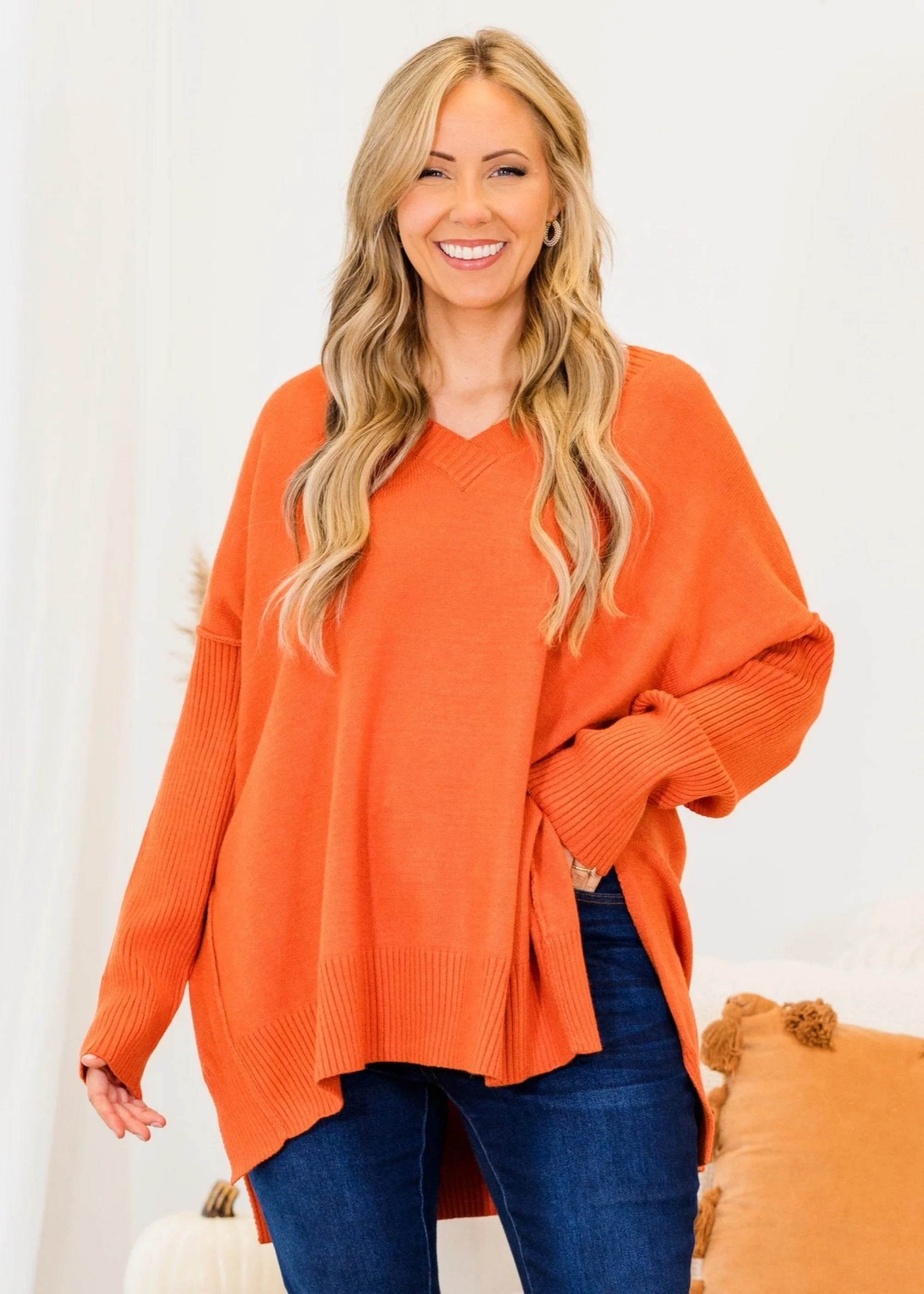 Hayride Harvest Sweater, Rust - Weilaico