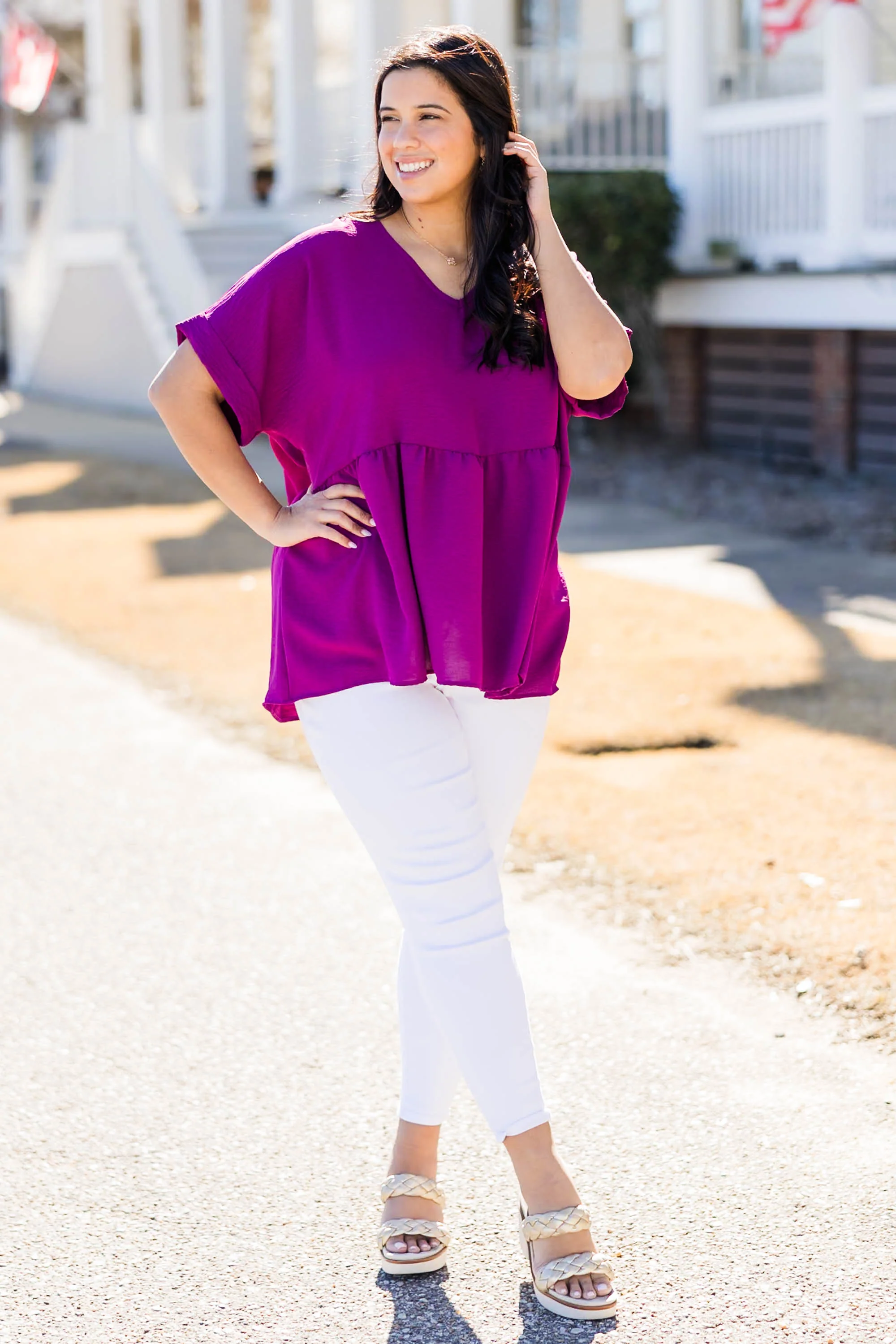 Wide Eyed Gaze Top, Eggplant - Weilaico