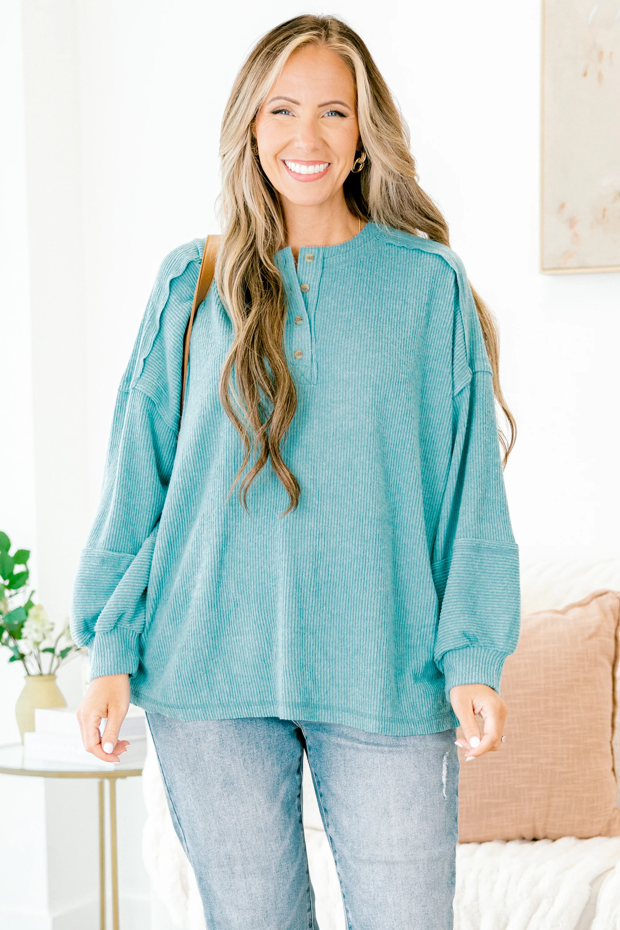 Chill Days Sweater, Dusty Teal - Weilaico