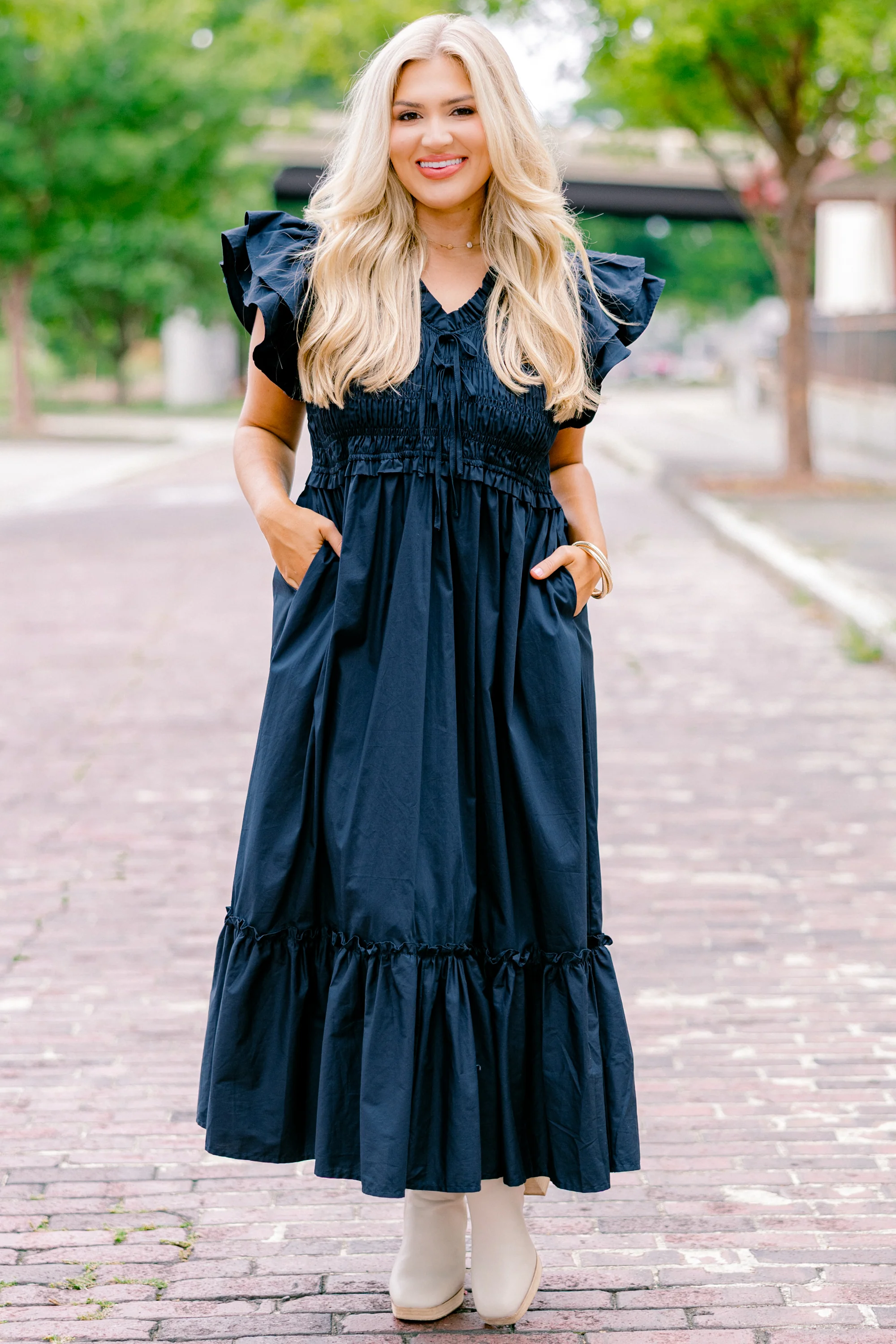 As Luck Would Have It Dress, Navy - Weilaico