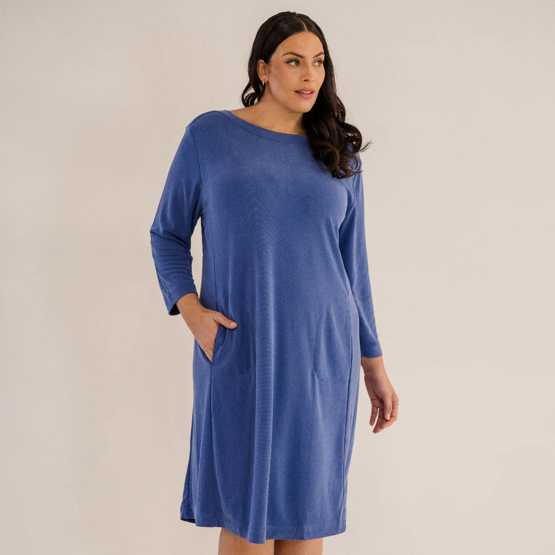 Audrey Boatneck Dress, Ombre Blue - Weilaico