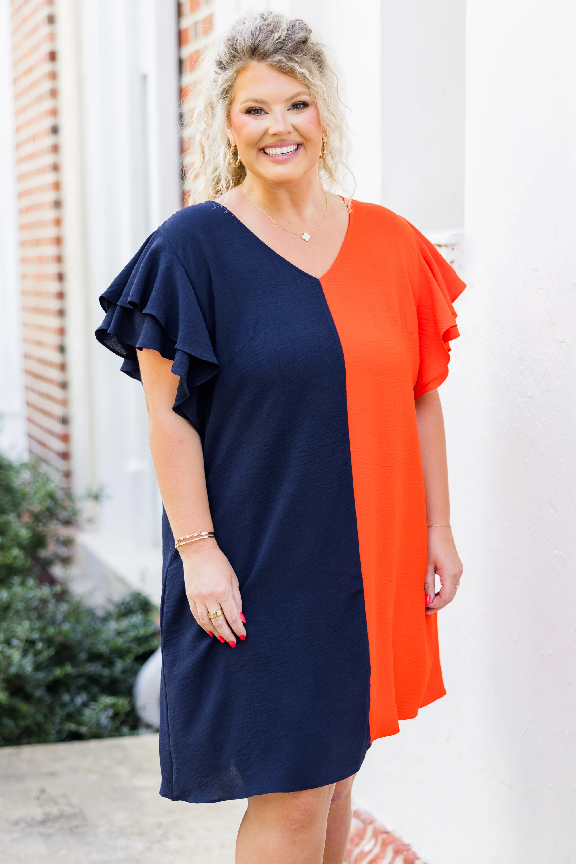 Saturday Best Dress, Navy-Orange - Weilaico
