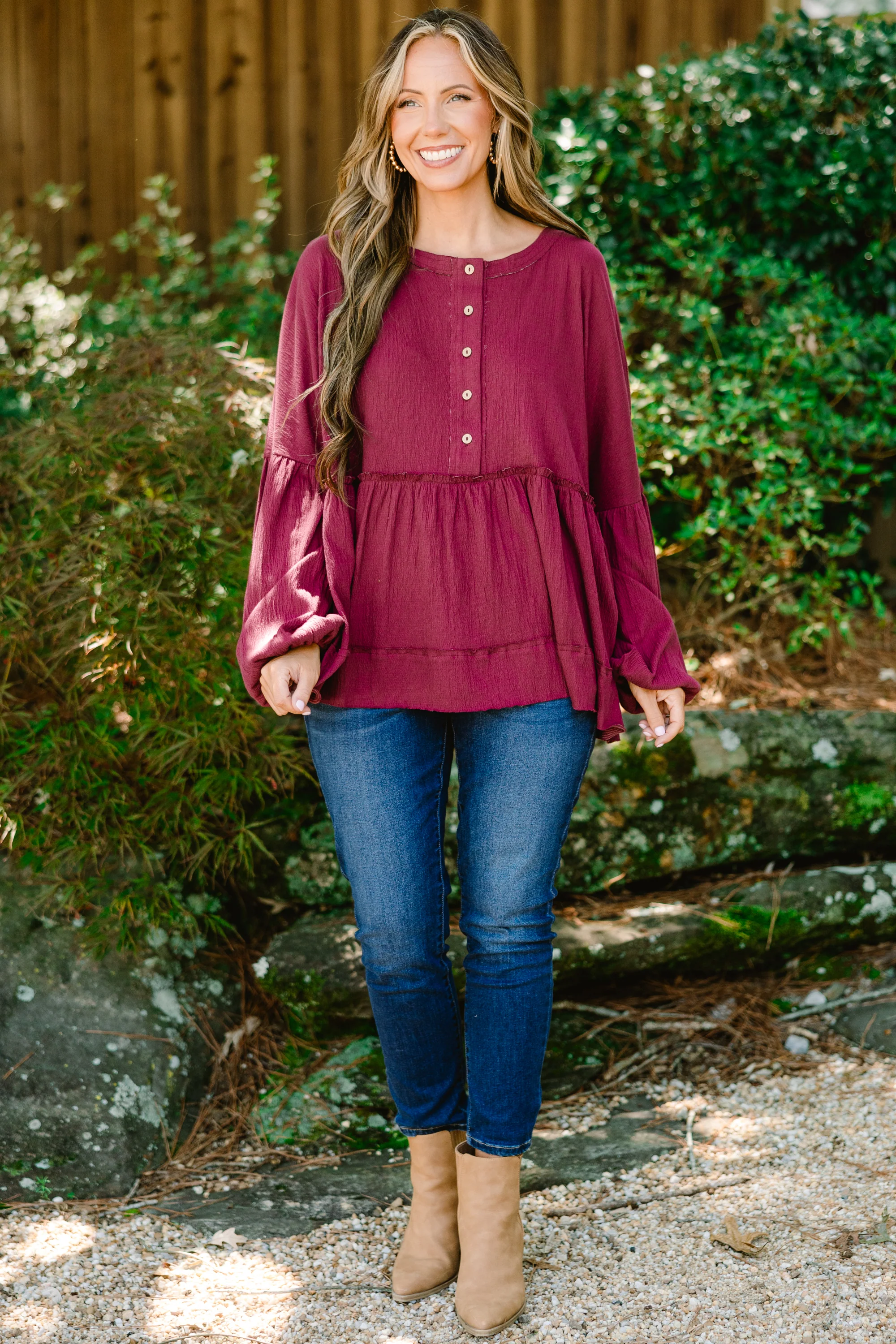 Fun At The Orchard Top, Burgundy - Weilaico