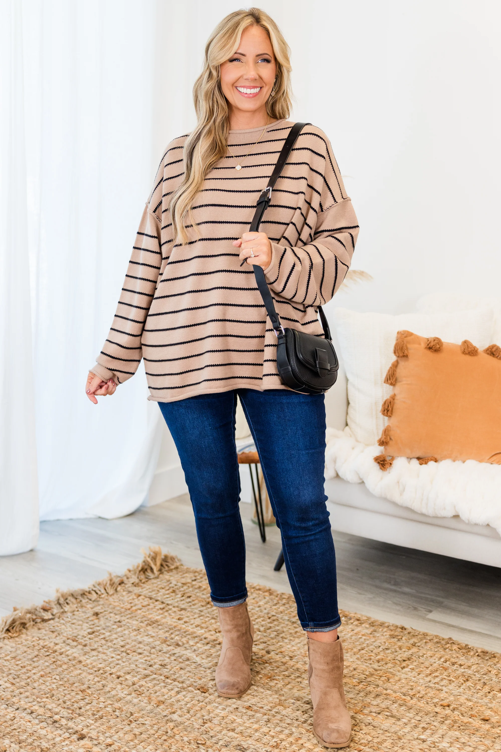 Slumber Party Time Sweater, Tan - Weilaico