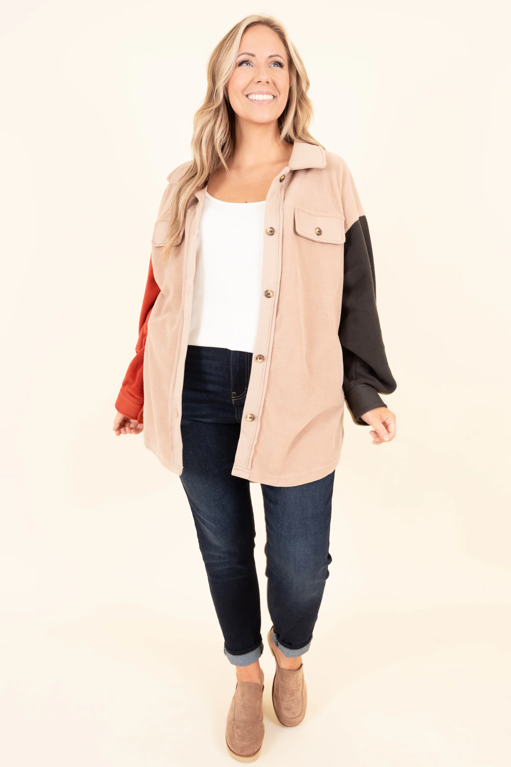 Bashful Moments Shacket, Taupe - Weilaico