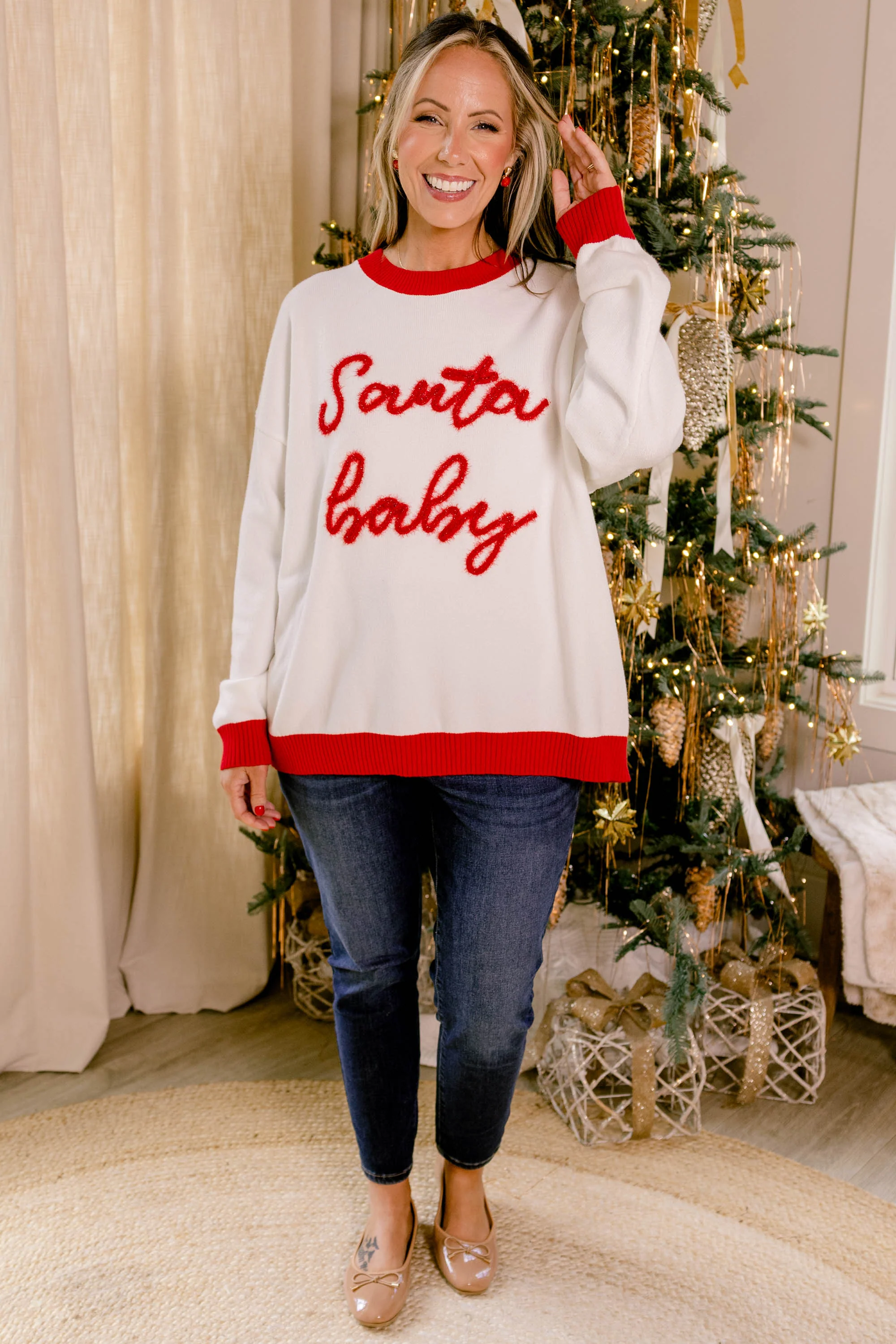 Santa My Baby Sweater, White - Weilaico