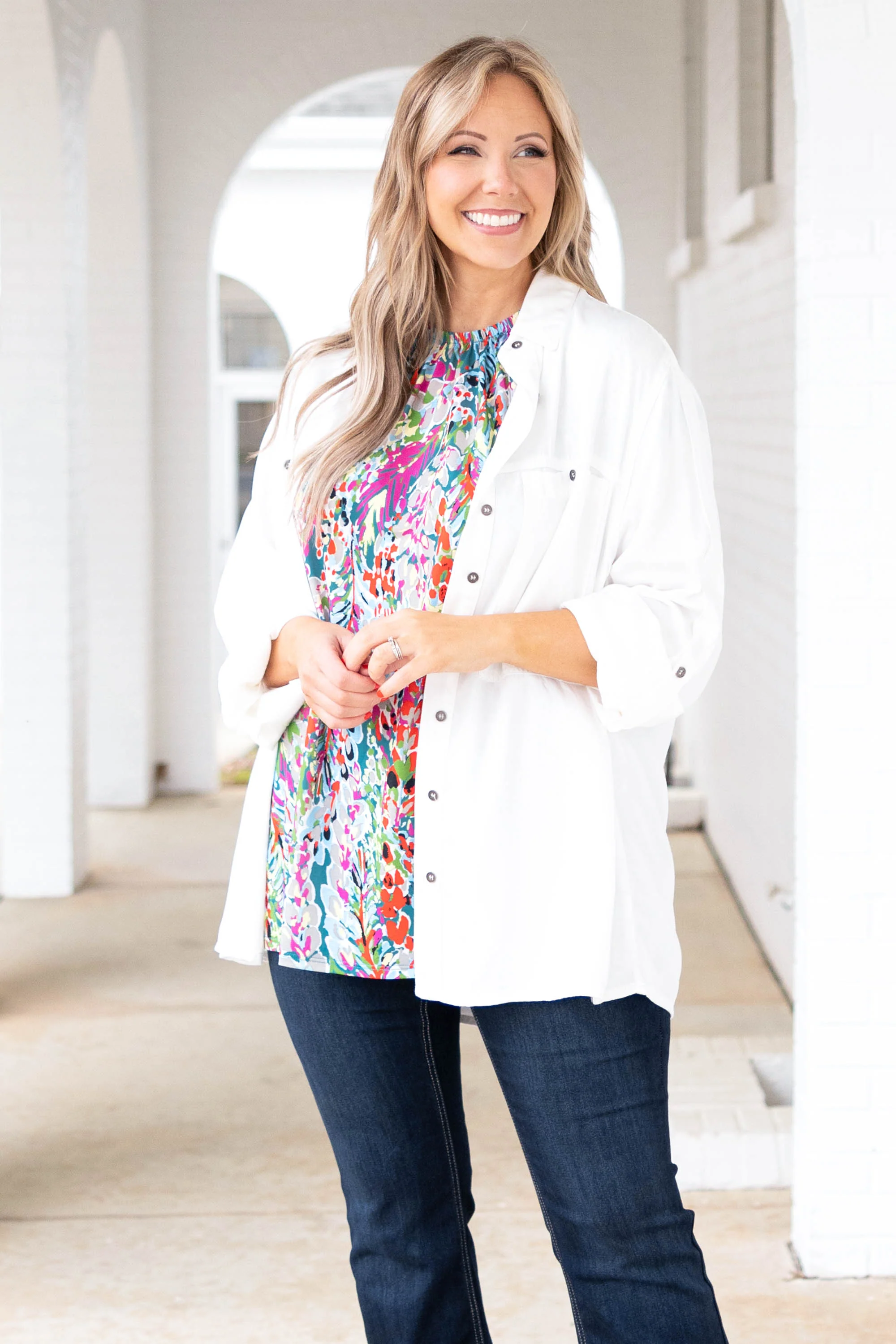 A Brand New Day Shacket, White - Weilaico