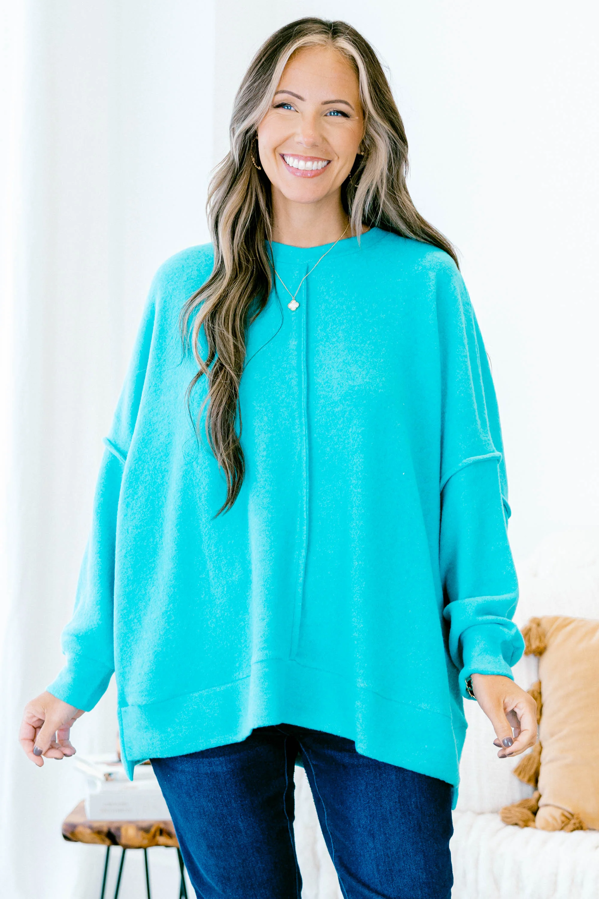 So Comfy Sweater, Light Teal - Weilaico