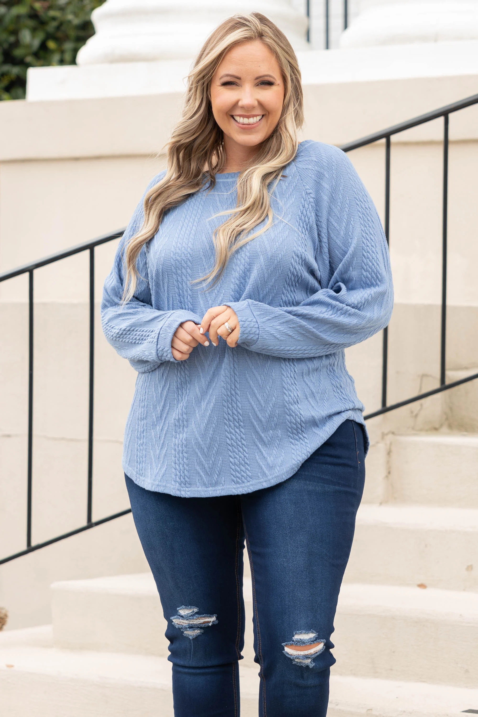 Slouchy Cableknit, Spring Blue - Weilaico