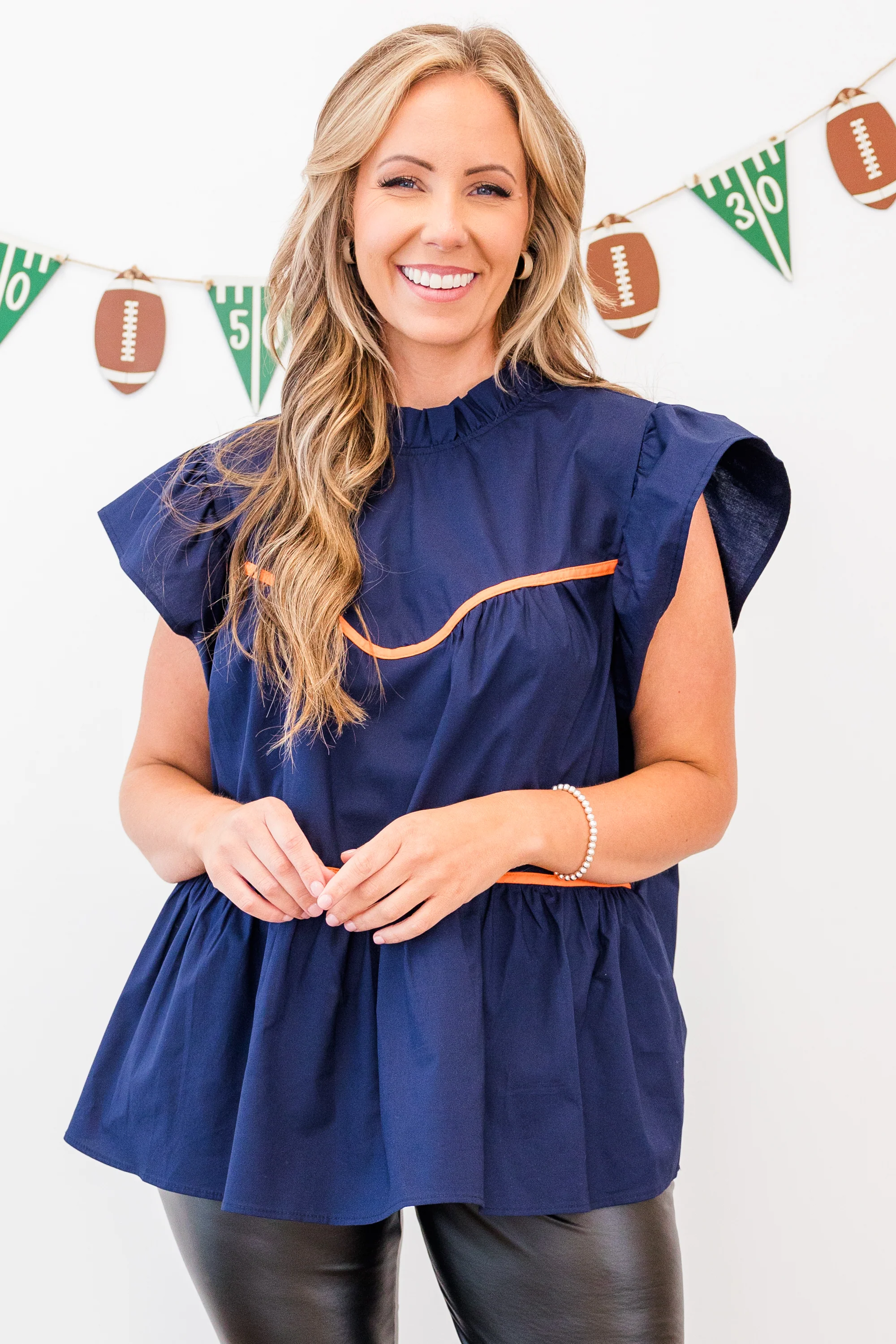 All The Spirit Top, Navy-Orange - Weilaico