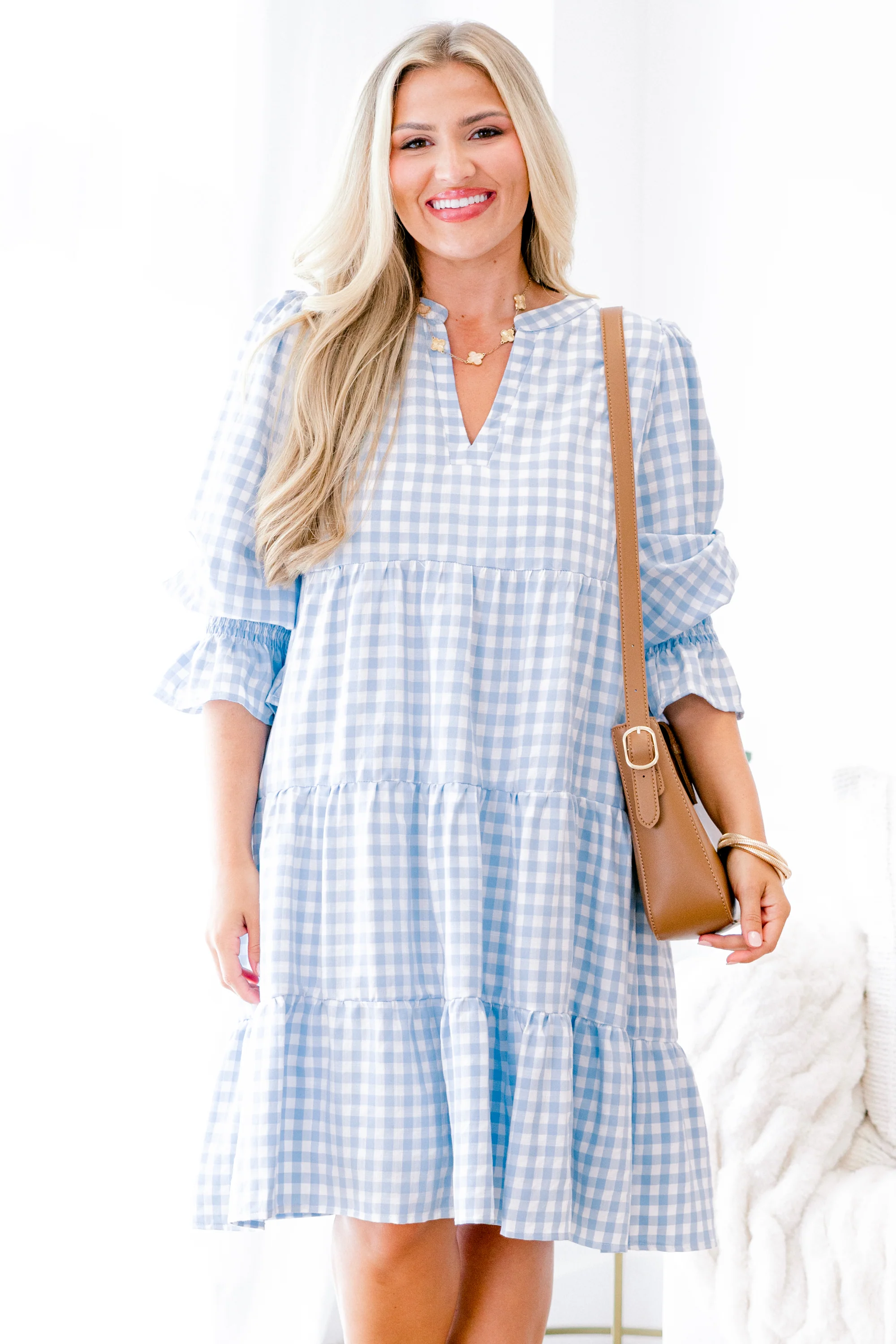 What You Know Dress, Blue Gingham - Weilaico