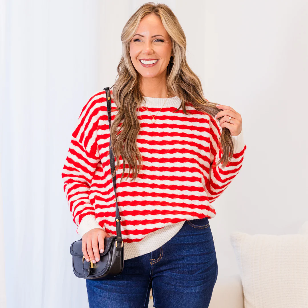 Peppermint Twist Sweater, Red-White - Weilaico