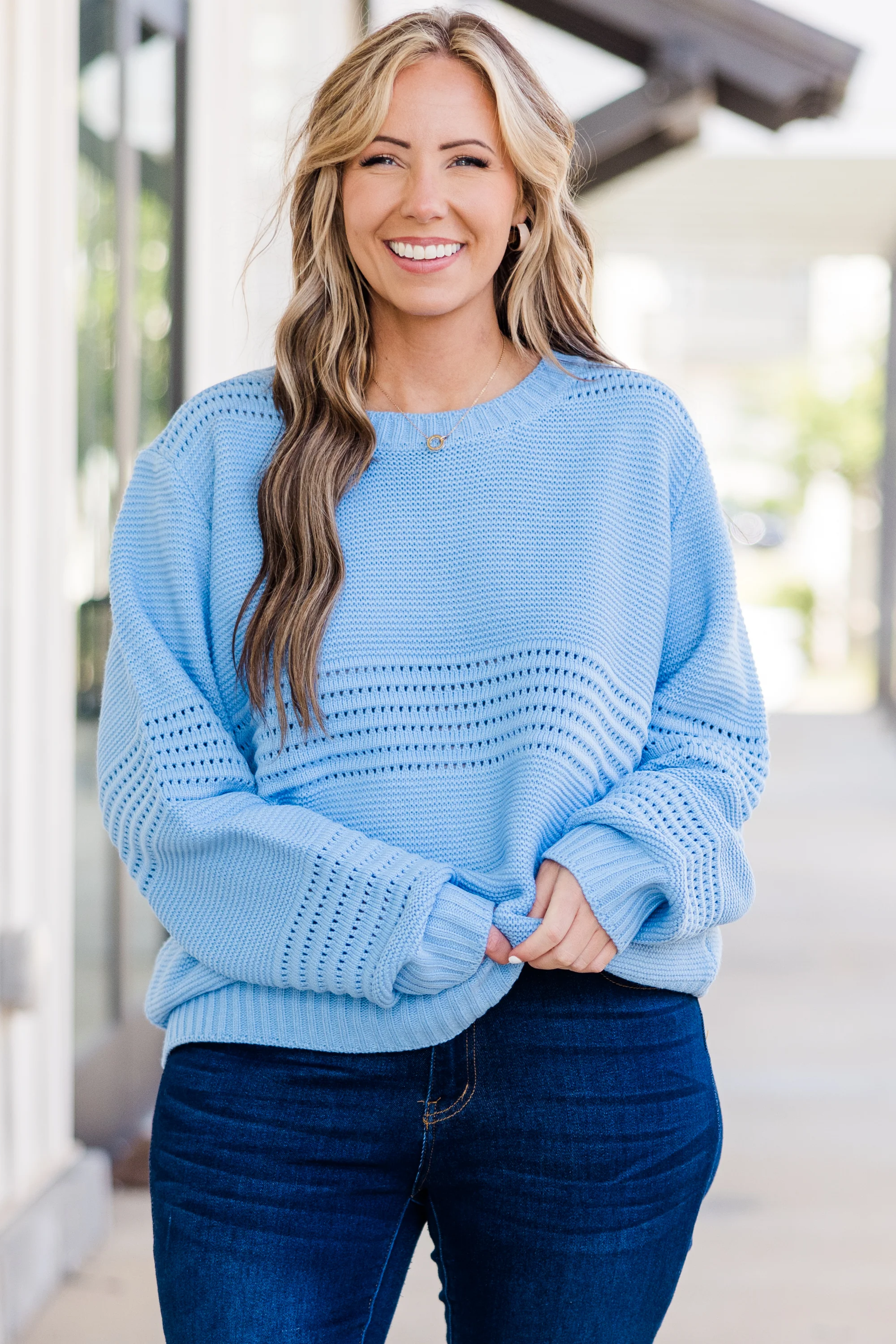 Missing You Dearly Sweater, Blue - Weilaico