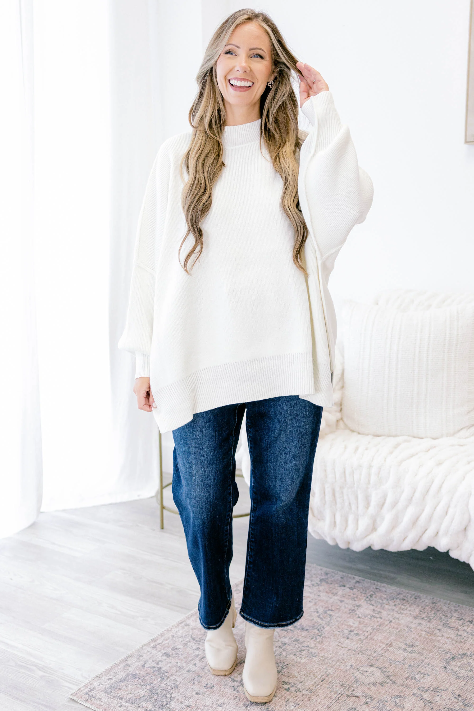 Perfectly Cozy Sweater, Ivory - Weilaico